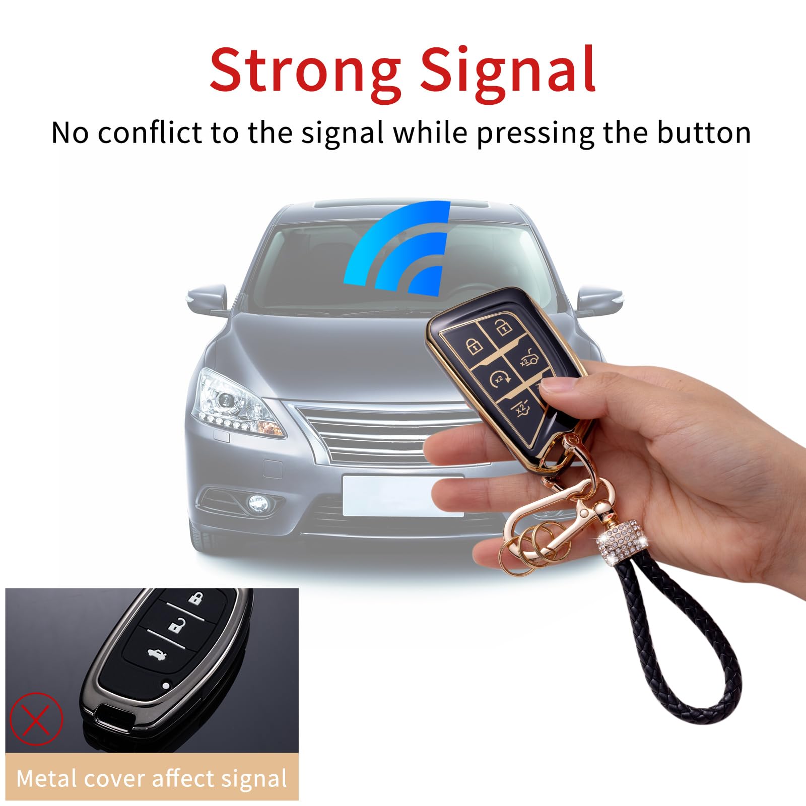 Gematay For Cadillac Key Fob Cover With Keychain Lanyard, Soft Tpu Key Fob Protector Shell Compatible With Cadillac 2020 2021 20