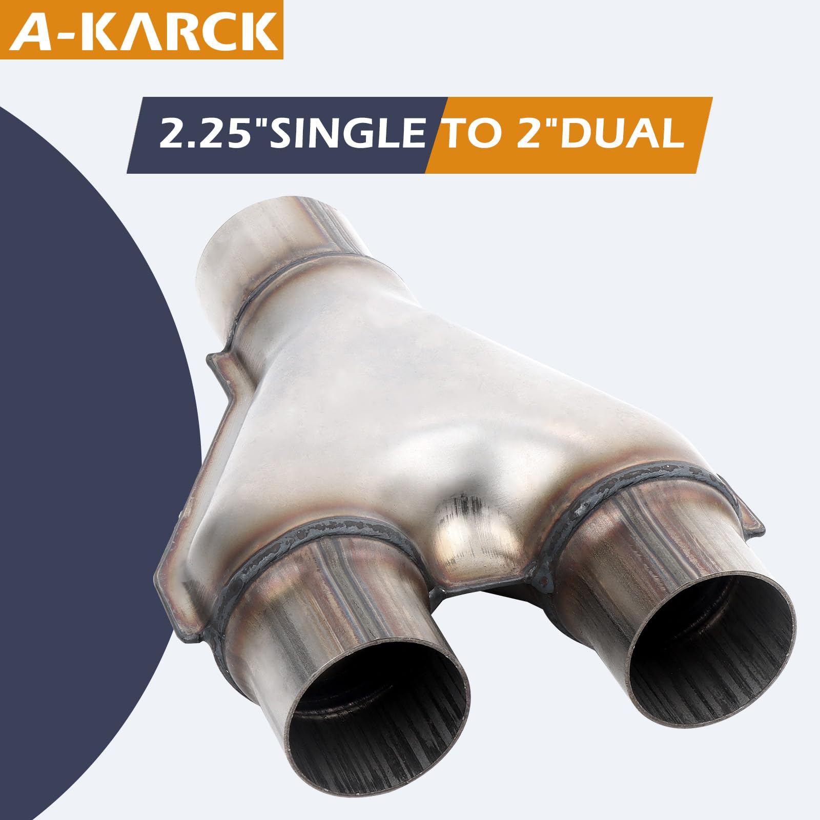Exhaust Y Pipe 2.25'' Inlet, A-Karck Stainless Steel 2'' Outlet 10'' Long Y Pipe Withstands High Temperatures