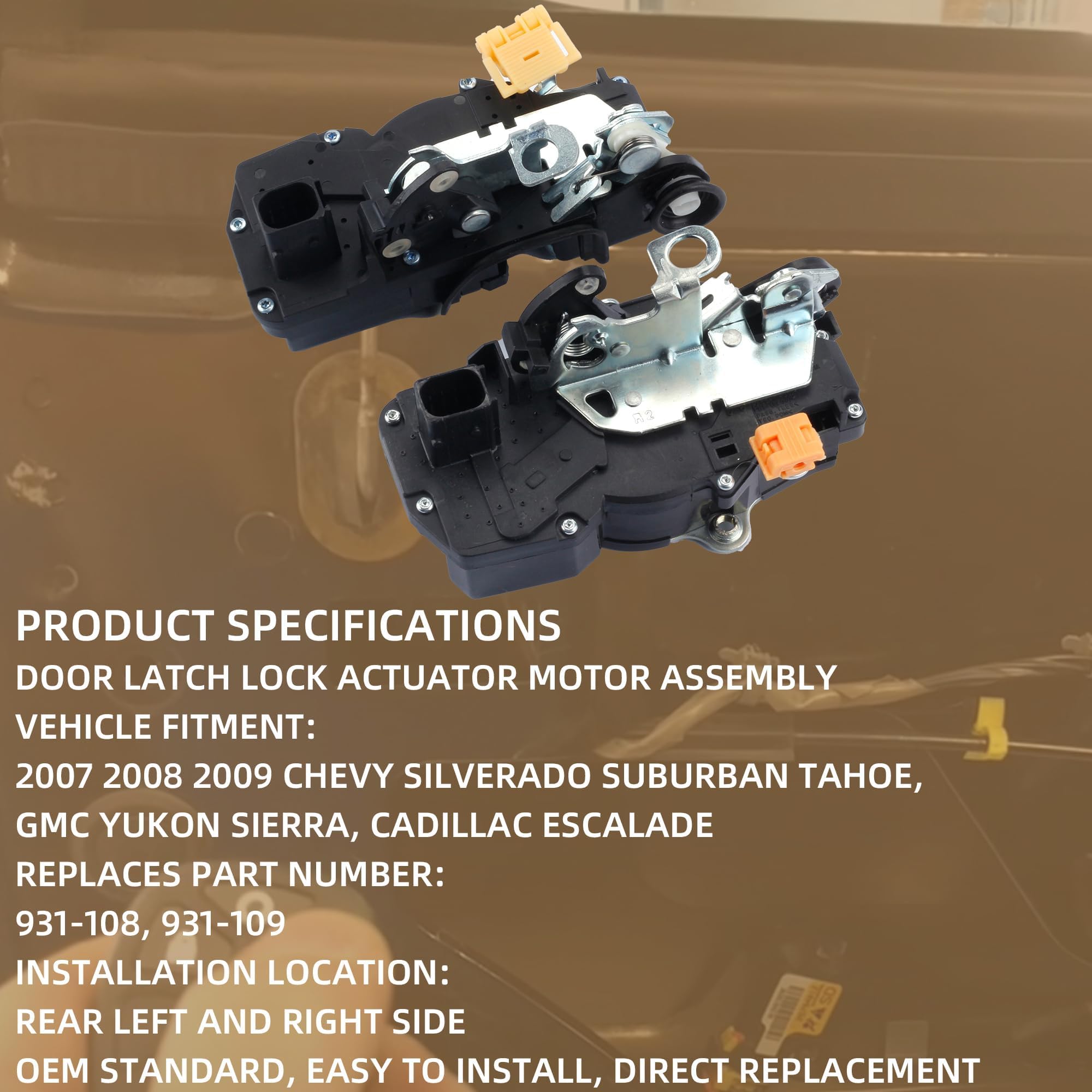 Dasbecan 1 Pair Door Lock Actuator Motor Compatible With Chevy Silverado Tahoe Suburban 1500 Gmc Sierra Yukon Xl Cadillac Escalade 2007-2009 931-108 931-109 Rear Left & Right Side 2 Doors Latch Kit