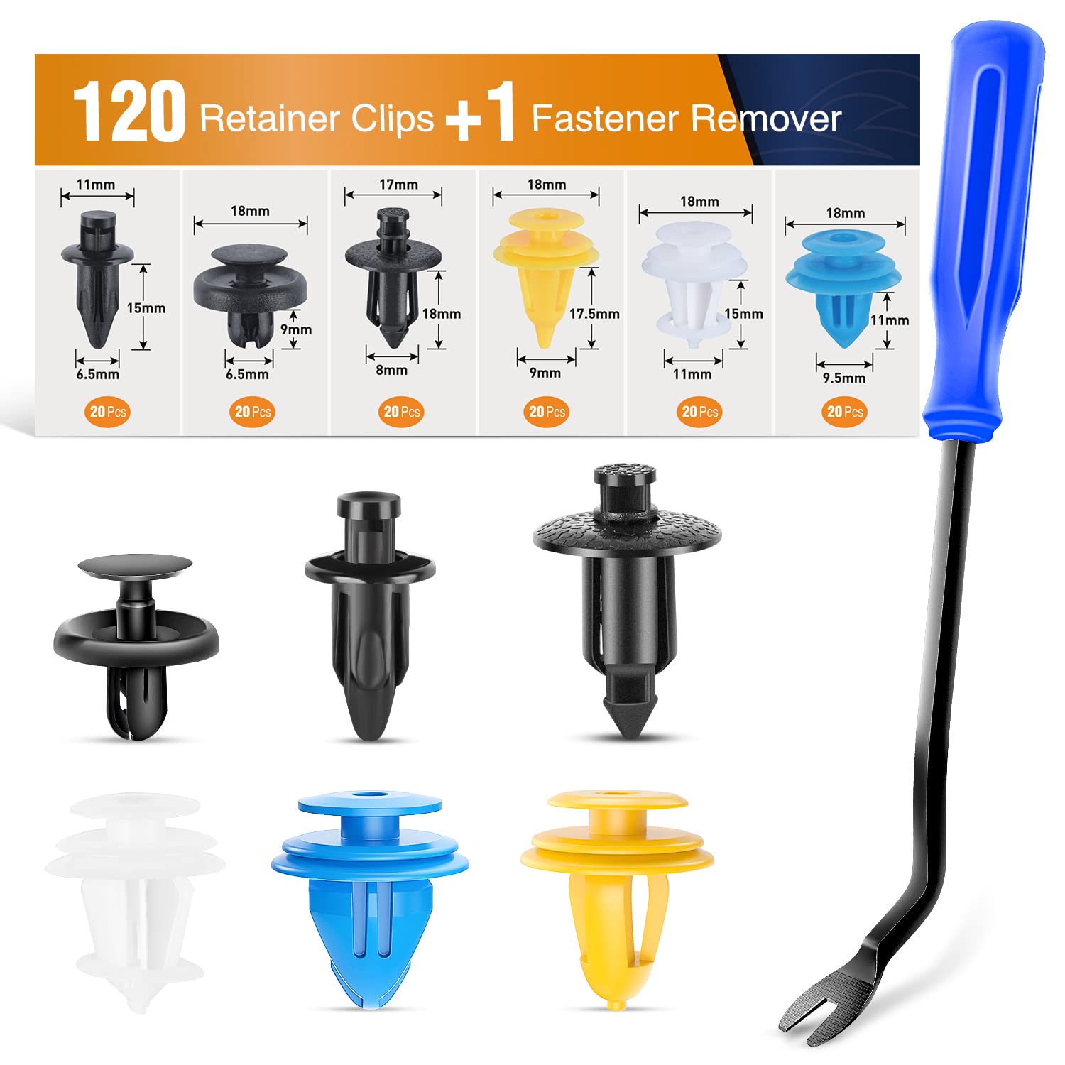 Gooacc 120Pcs Car Bumper Retainer Clips & Fasteners Rivet Kit 6.5Mm 8Mm 9Mm 9.5Mm 11Mm For Toyota Dashboard Panel Front Fender L