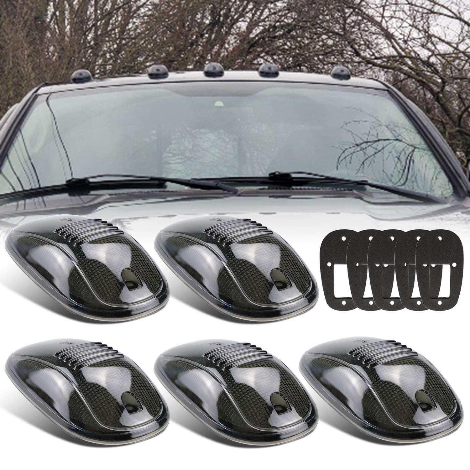 Tresound Cab Roof Top Marker Lights Cover For 2003-2016 Dodge Ram 1500 2500 3500 (Smoked Lens)