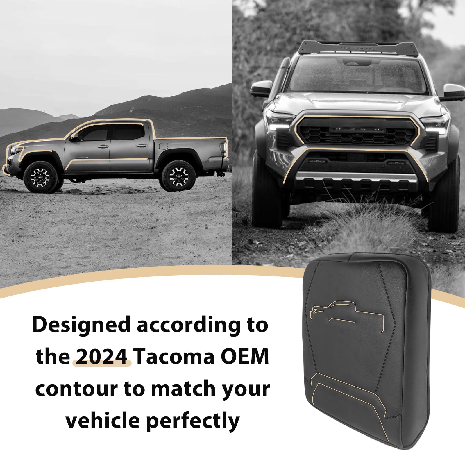 Muslogy Center Console Armrest Cover Compatible With 2024 Toyota Tacoma 2025+ 4Runner Accessories Armrest Lid Protector Vegan Le