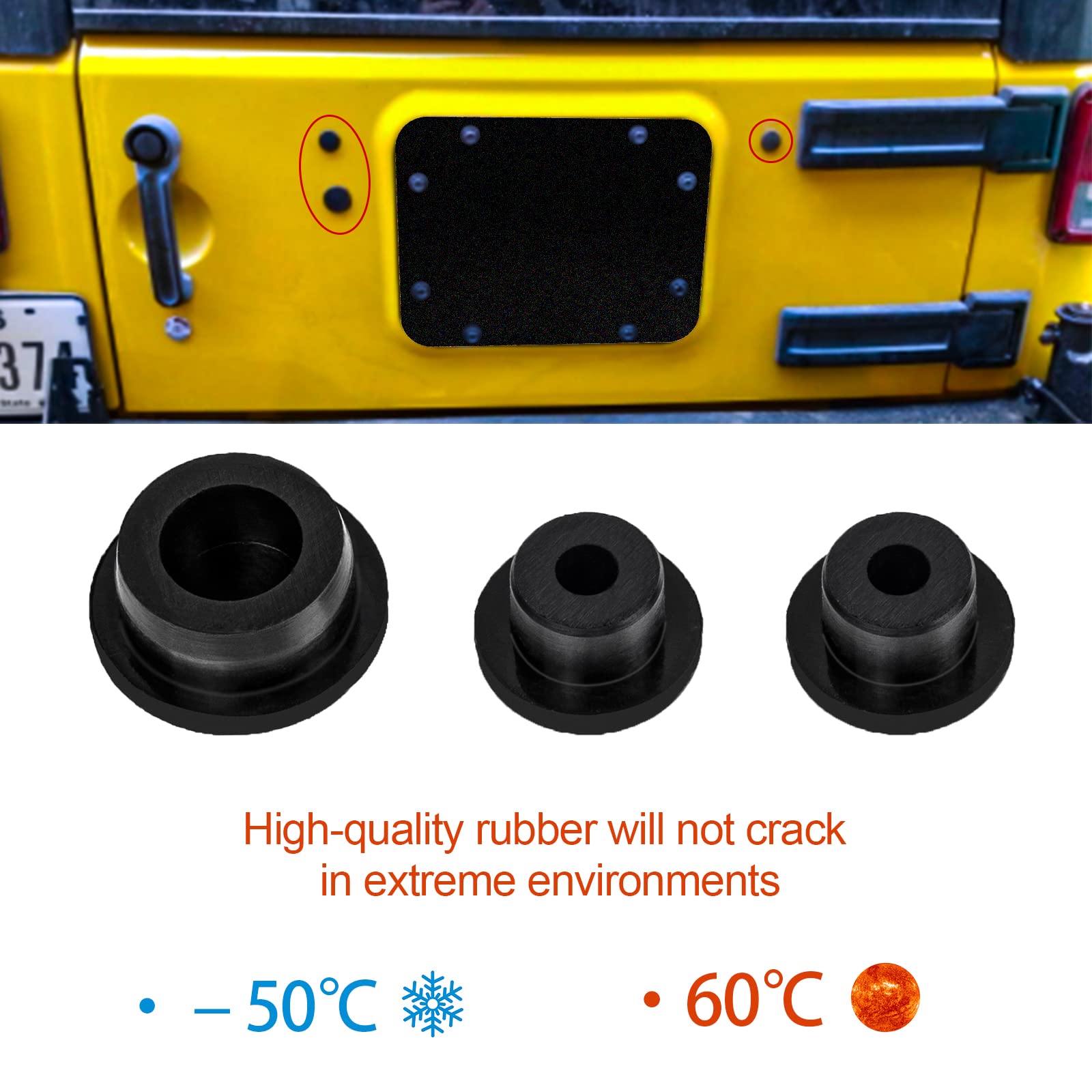 Buling Aluminum Wrangler Spare Tire Carrier Filler Plate Tailgate Plug Vent Plate Cover With Tailgate Durable Rubber Plugs Set A
