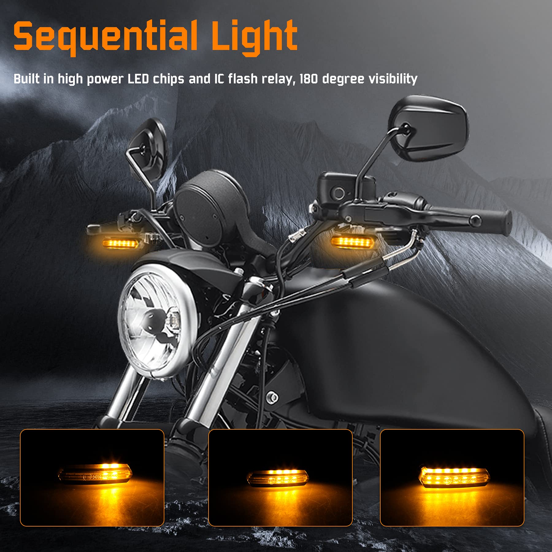 Nthreeauto Sequential Handlebar Front Turn Signals Flowing Led Motorcycle Blinkers Mini Running Light Compatible With Harley Dyn