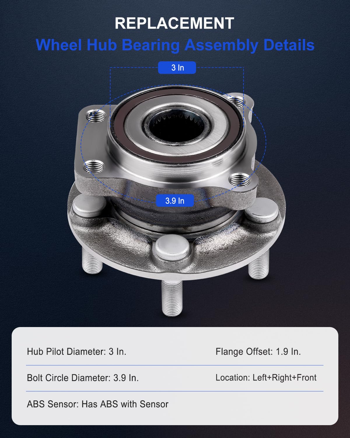 ECCPP Front Wheel Hub Bearing Assembly 5 Lugs w/ABS for 05-09 Subaru Compatible with 513220