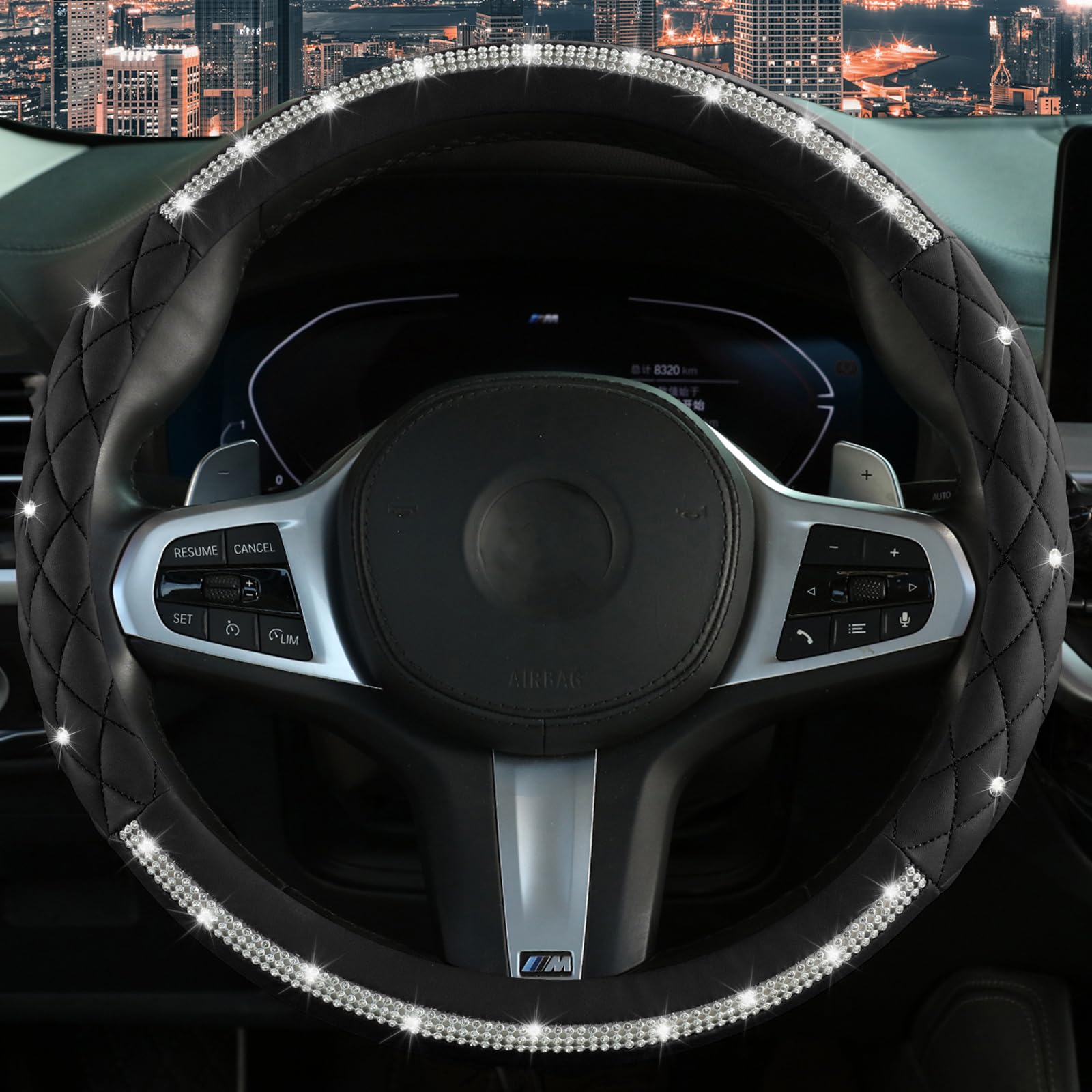 Diamond Steering Wheel Cover,with Bling Crystal Rhinestone, Delicate and Anti-Slip Sparkly Sedan Steering Wheel Cover ,Adaptable