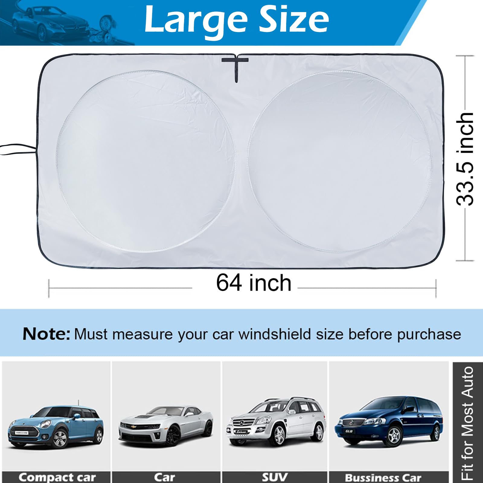 Ic Iclover Car Windshield Sun Shade, 210T Material Foldable Front Window Sun Visor Protector, Blocks Heat And Uv Rays Sun Protec