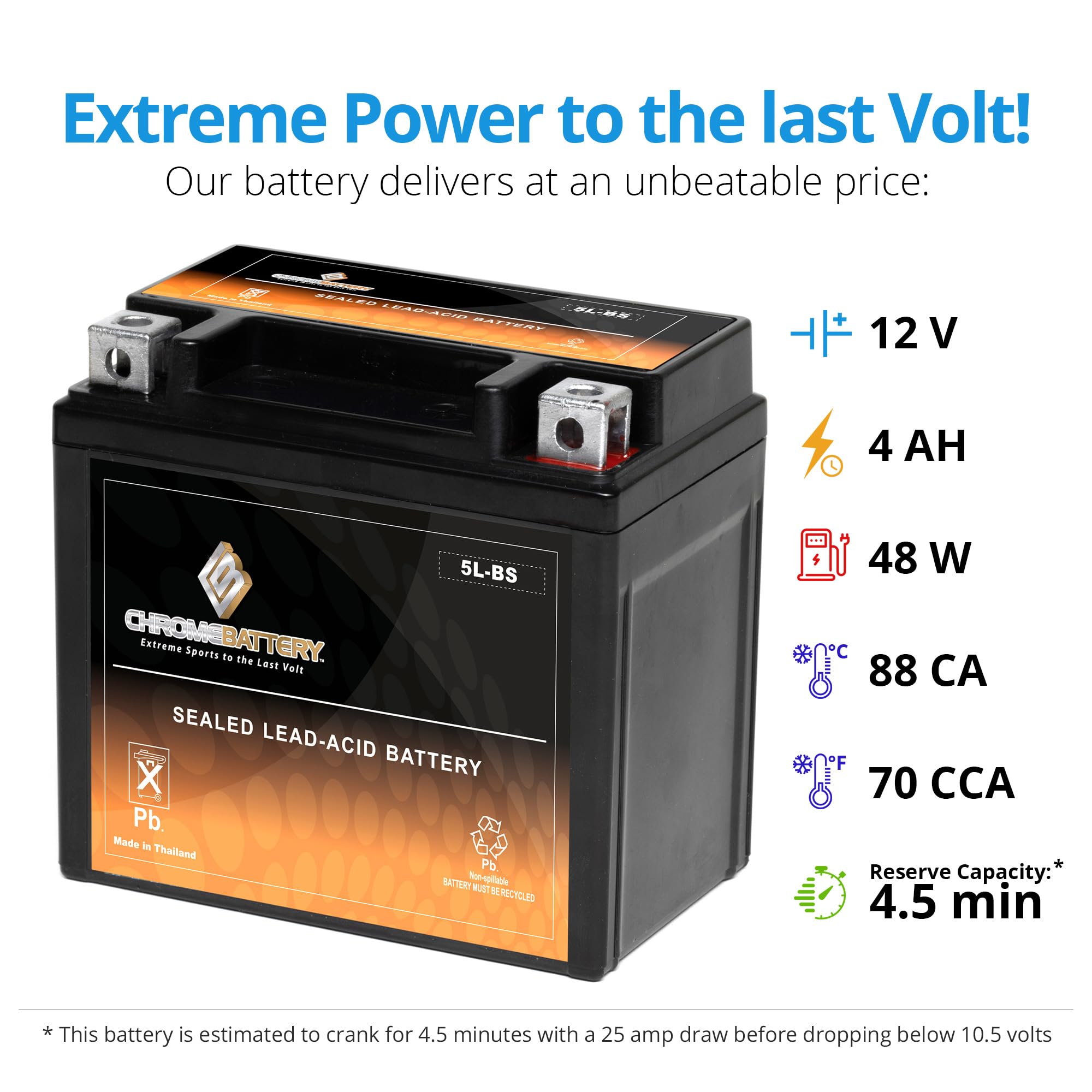 Ytx5L-Bs Rechargeable Sealed Agm Motorcycle Battery - Maintenance Free - High Performance - Replacement For Yamaha, Honda, Husqv