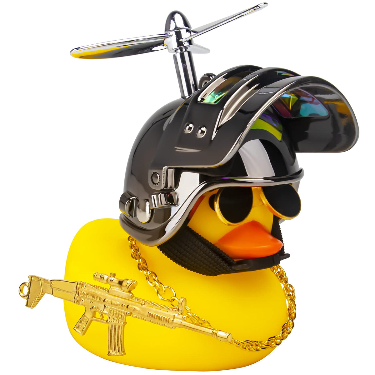 Wonuu Rubber Duck Car Ornaments Cool Yellow Duck Car Dashboard Decorations Squeaky Glasses Duck With Propeller Helmet For Car Cc