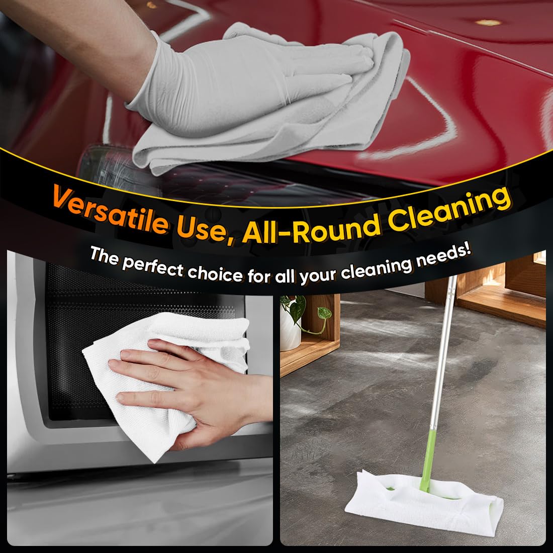 Homexcel White Shop Towels 100 Pack, Reusable Microfiber Towels For Cars, Bulk Multipurpose Microfiber Cleaning Cloths, Lint Fre