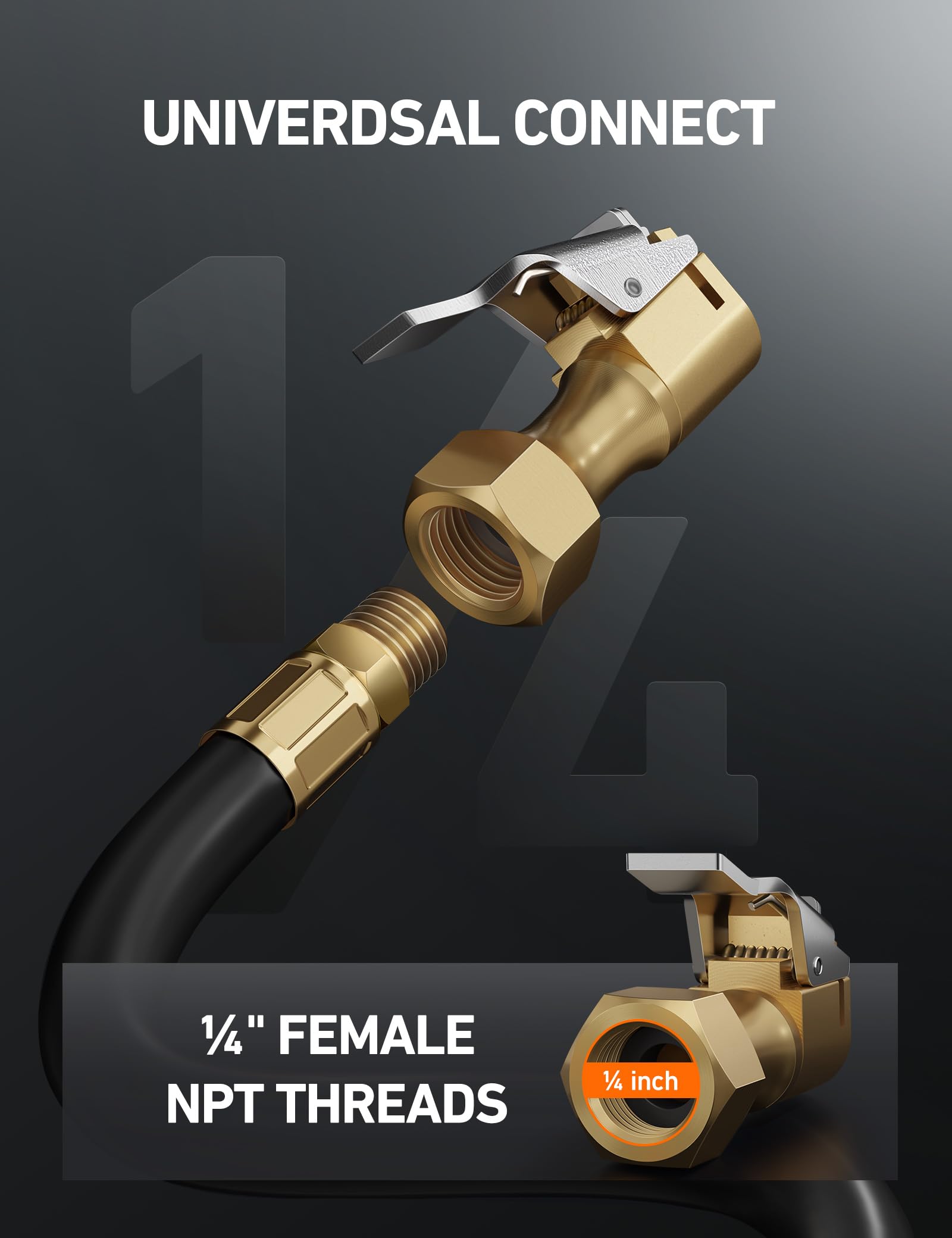 Astroai 2 Pack Air Chuck, Heavy Duty Closed Flow Lock On Tire Chuck With Clip For Inflator Gauge Compressor Accessories, Yellow