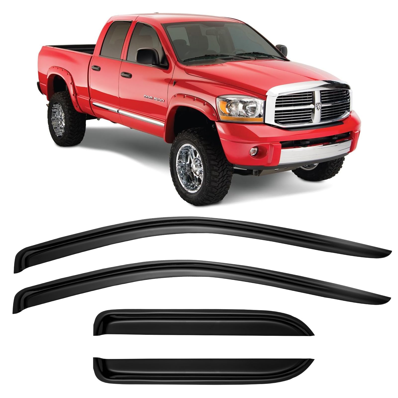 Cxdar Window Rain Guards For 2002-2008 Dodge Ram 1500 Quad Cab, Window Vent Wind Visors Shades Deflectors For 2003 2004 2005 200