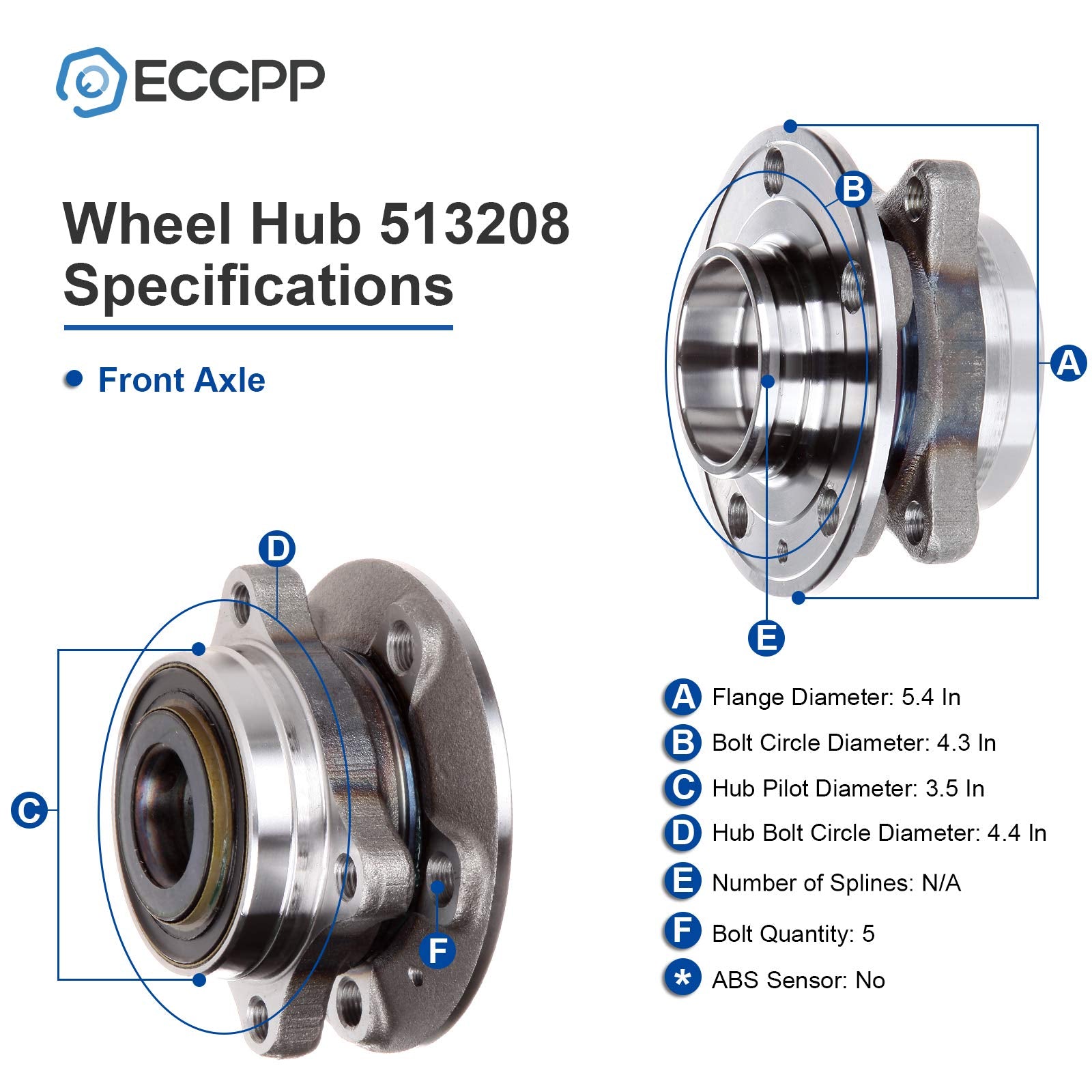 ECCPP Replacement for Wheel Bearing Hub 513208 Hub Bearing Assembly Hub Assemblies Front Axle 5 Lugs XC90 2003 2004 2005 2006 20