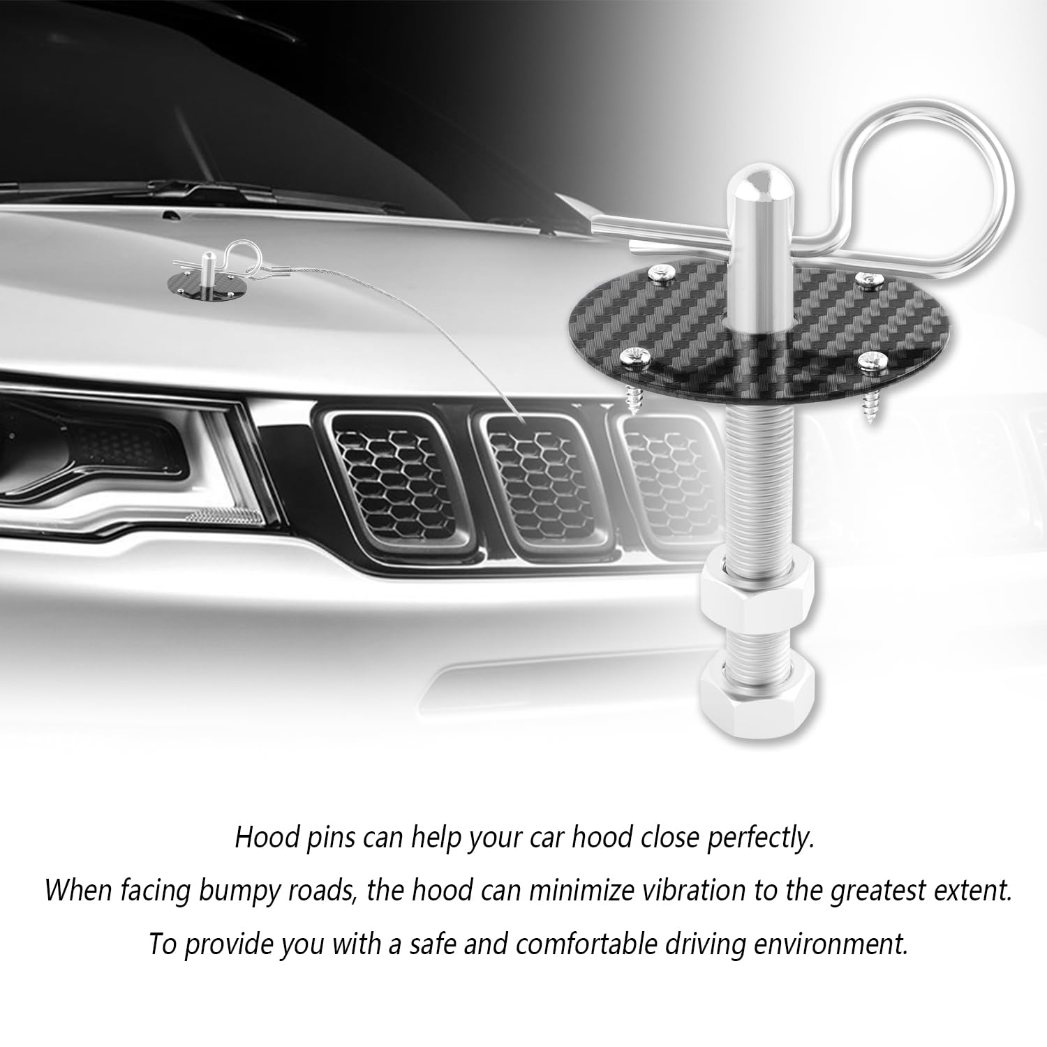 IHOTDER Stainless Steel Car Hood Pins Kit - Carbon Fiber Black Quick Release for Reduced Shaking - Universal Automotive Exterior Accessory