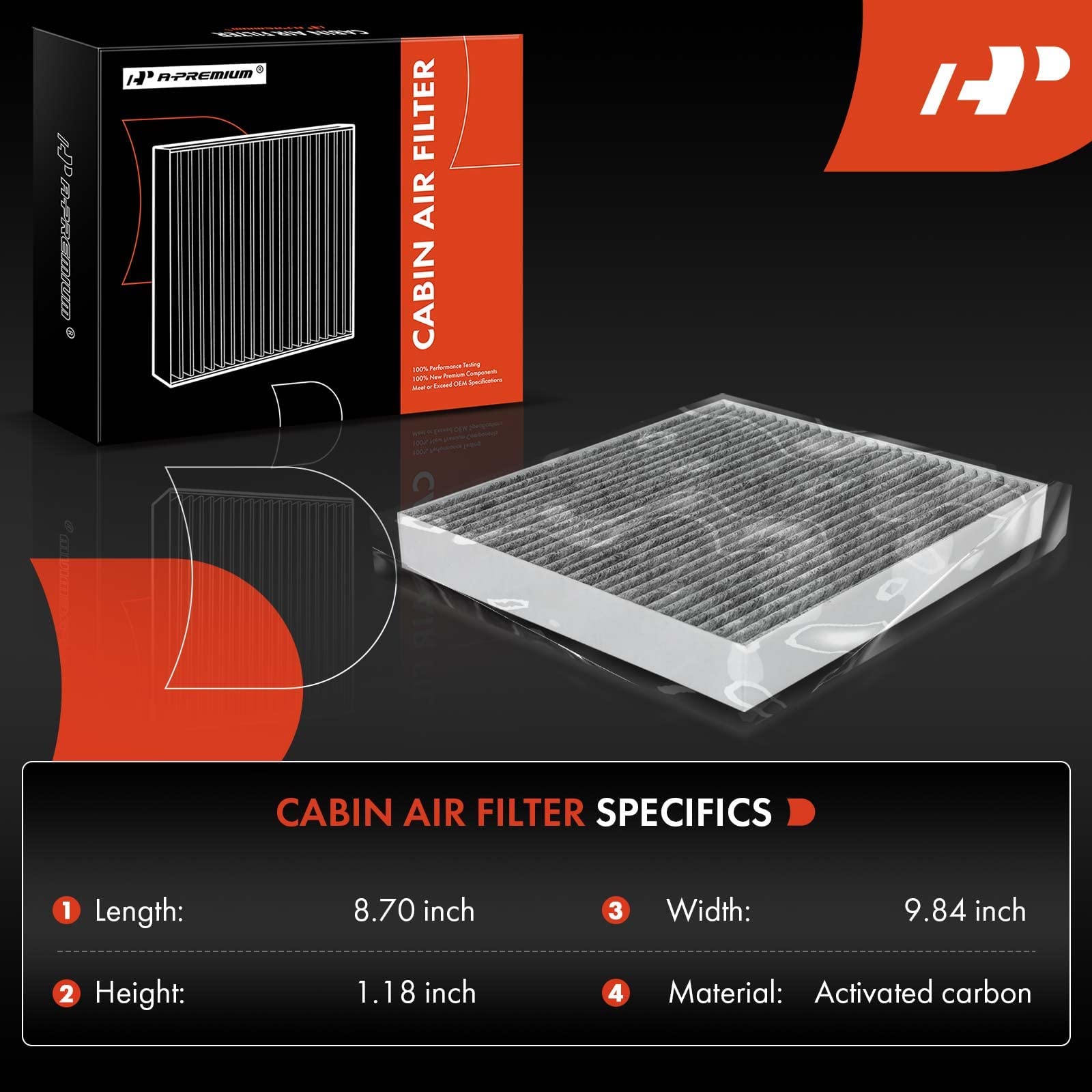 A-Premium Cabin Air Filter With Activated Carbon Compatible With Hyundai Sonata 2006-2008, Santa Fe 2007-2009, Azera 2006-2009 &
