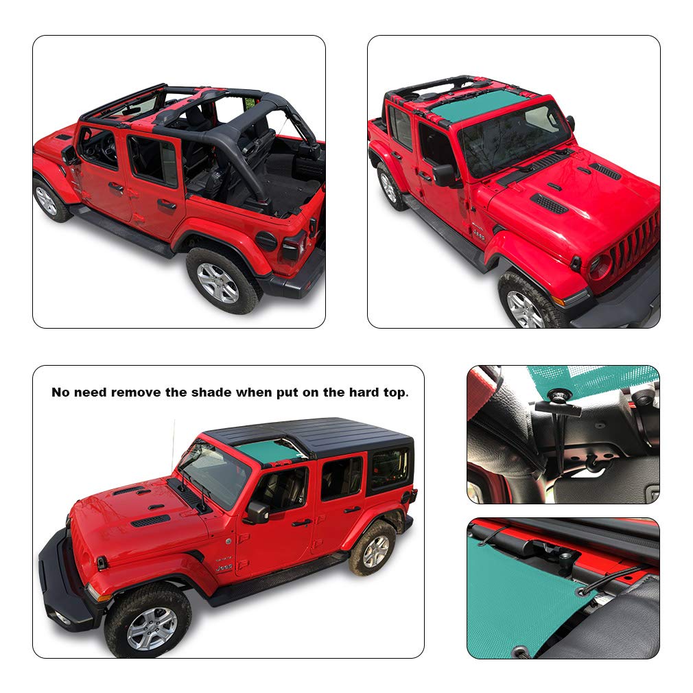 Shadeidea Sun Shade Top For Jeep Wrangler Jl, Jl 2 Door Jlu 4 Door (2018-2023) Top Sun Shade, Jlu 4D Front - Tiff Blue Mesh Scre
