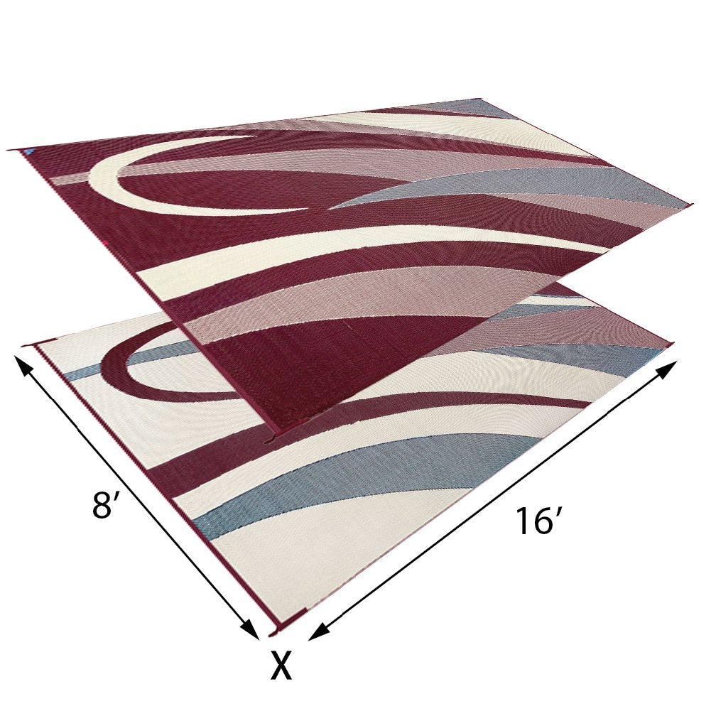 Stylish Camping Ming'S Mark Gb5 Reversible Graphic Patio Mat - 8' X 16', Burgundy/Black