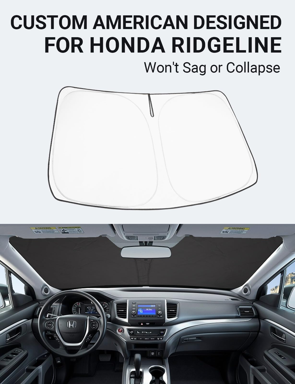 Proadsy 2025 Upgrade Windshield Sun Shade Custom Fit Honda Ridgeline 2017-2024 2025 4-Layer Foldable Front Sunshade Protector Su