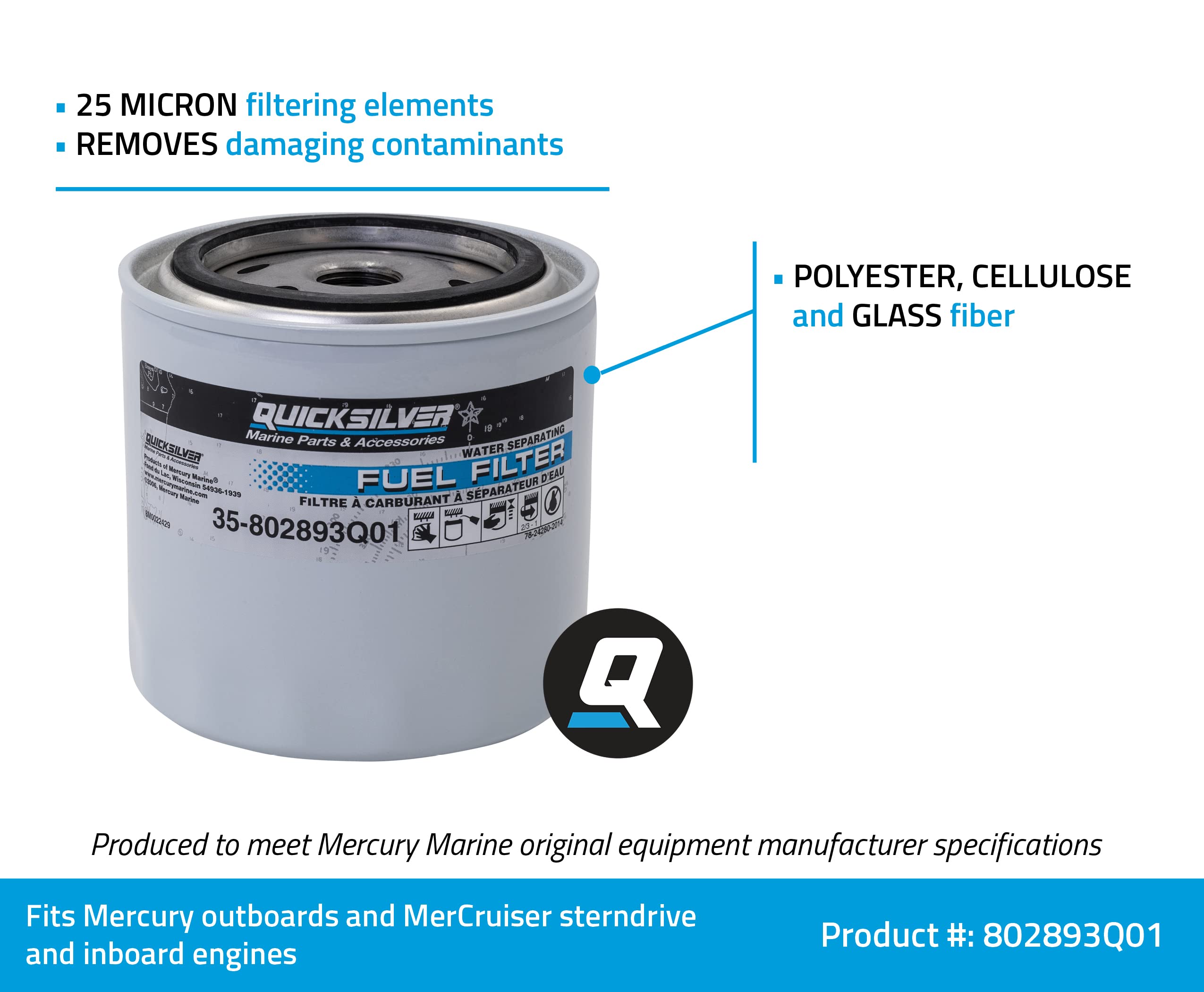 Quicksilver 802893Q01 Water Separating Fuel Filter For Mercury And Mariner Outboards And Mercruiser Stern Drive And Inboard Engi