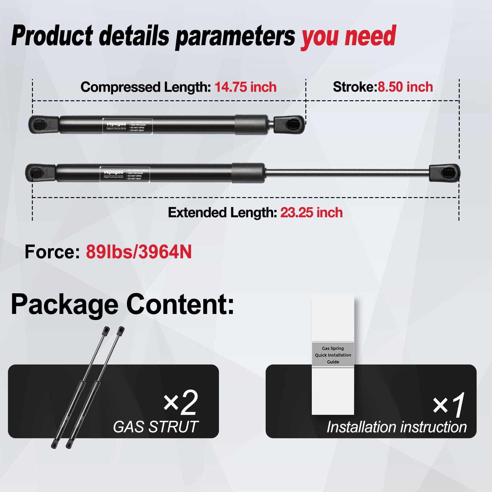 Vepagoo 6123 Rear Hatch Liftgate Tailgate Struts 2006-2011 Chevrolet Hhr Gas Shock Lift Supports Spring, Trunk Hatchback Wagon 2