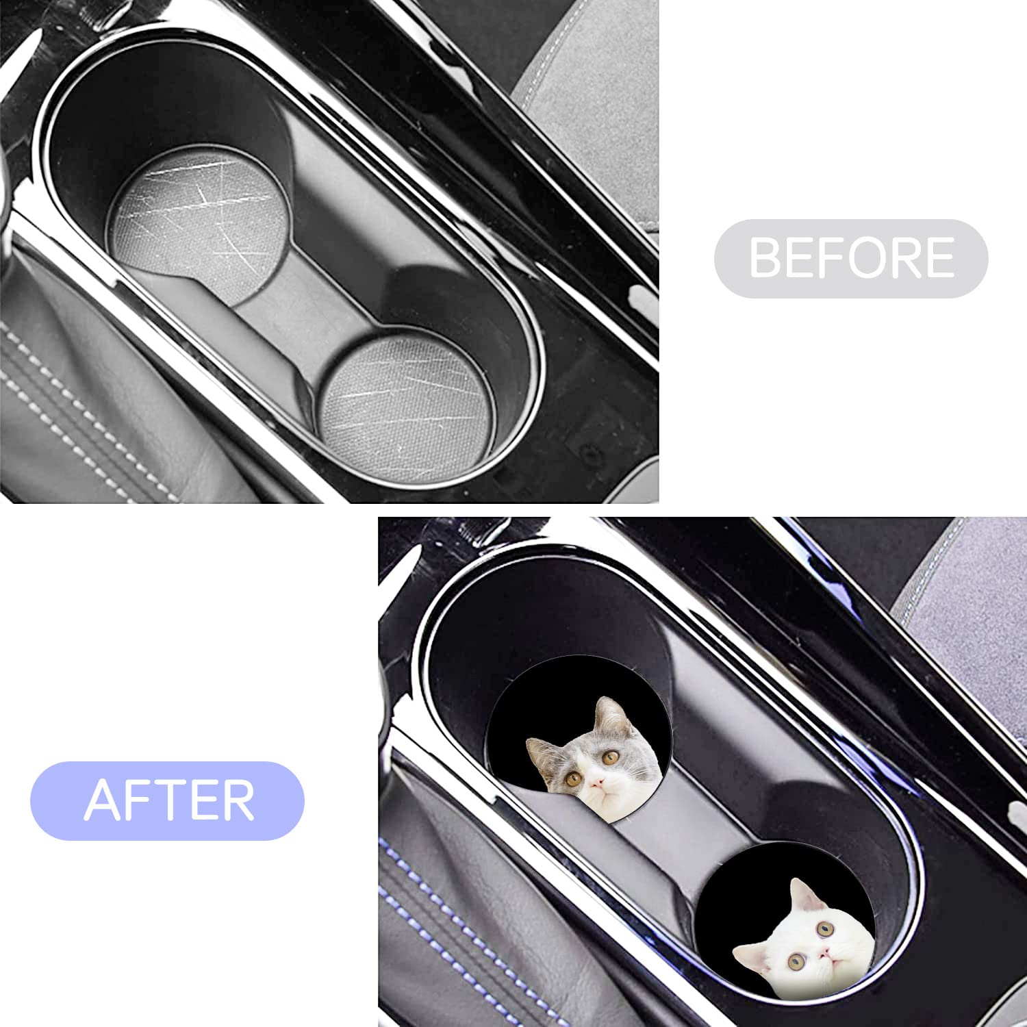 Cute Cat Funny Cat Car Coasters, 2Pcs 2.75'' Car Cup Holder Coasters Silicone Car Cup Holder Insert Coasters For Women Car Inter