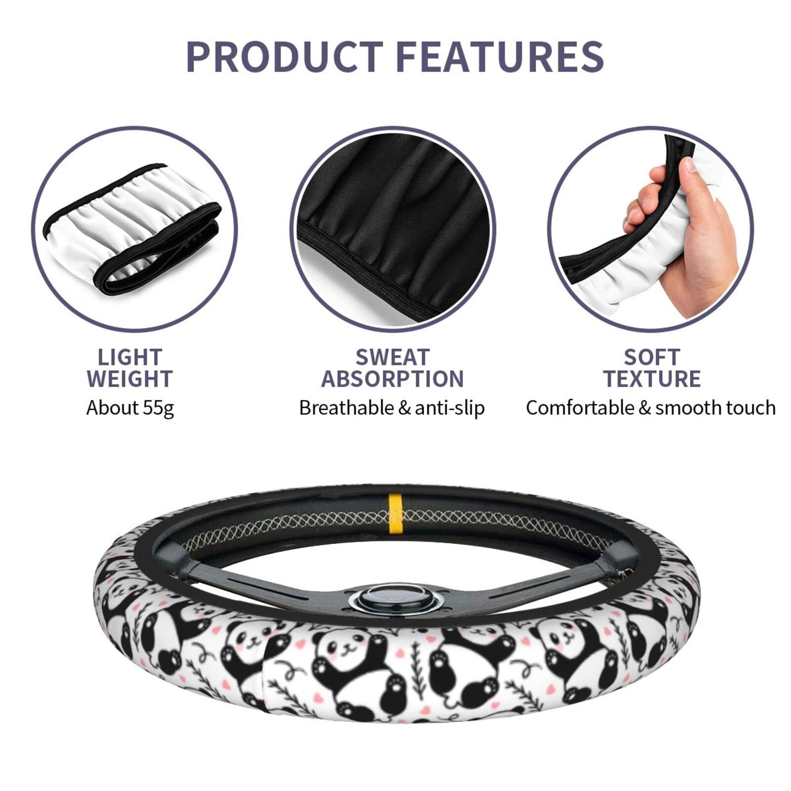 Cute Cartoon Panda Steering Wheel Covers Non Slip Neoprene Universal 15 Inch Steering Wheel Protector Car Cover For Men Women