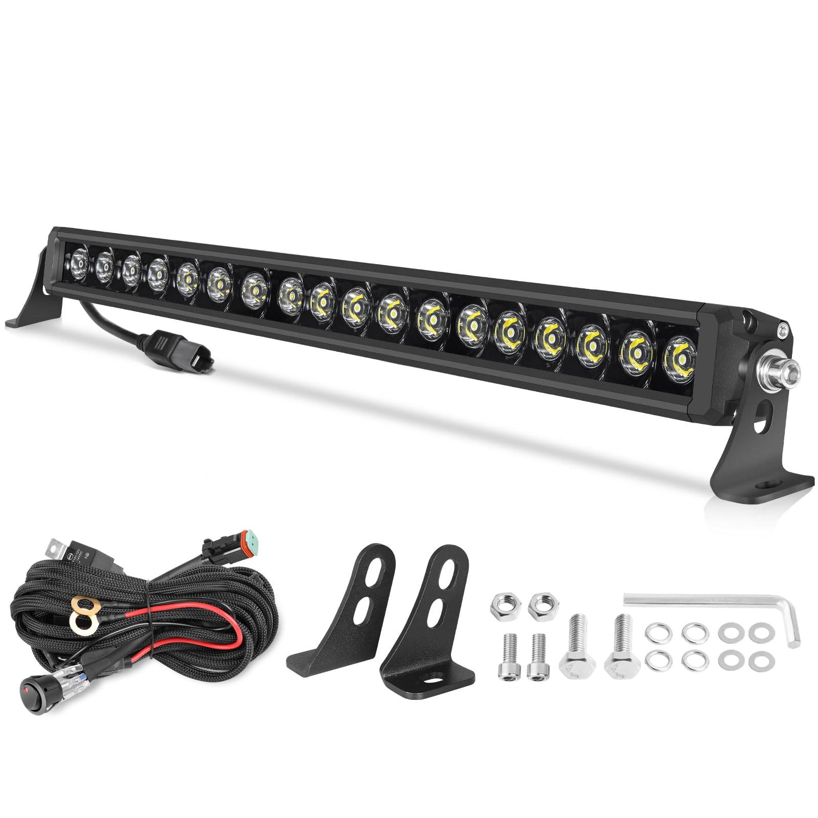 OFFROADTOWN 20 Inch 200W LED Light Bar Single Row Off Road Driving Lights Spot Bumper Grille Bars Slim LED Work Light with Wirin