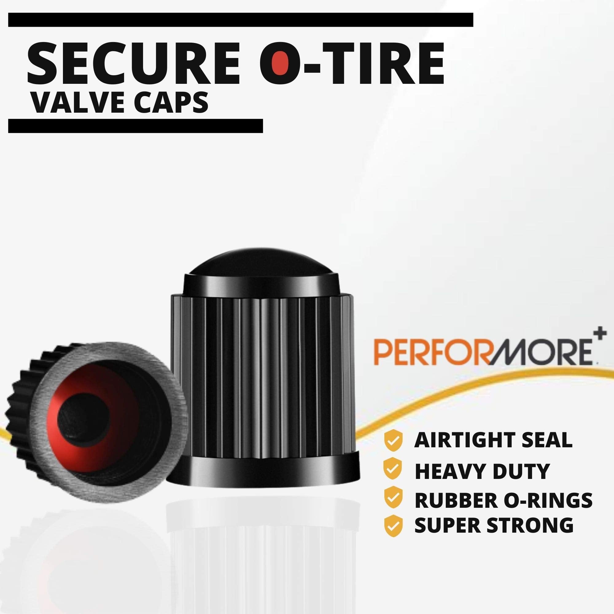 Performore 30 pcs Tire Valve Caps Heavy-Duty Stem Covers with O-Rubber Rings, Universal Car Wheel Tire Valve Stem Caps Dust Cove
