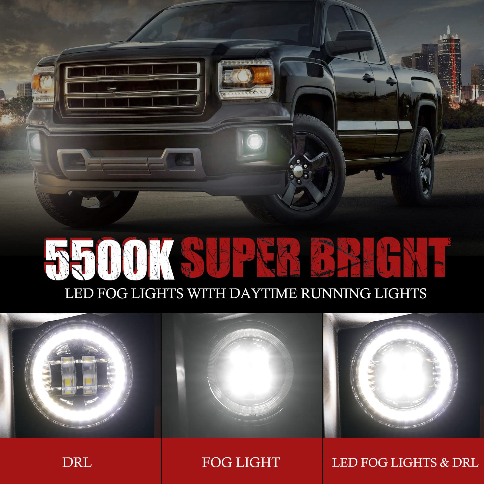 Bunker Indust Led Fog Light With Daytime Running Lights For 2014-2015 Gmc Sierra 1500, Oem Bumper Driving Drl Fog Lamp Assembly