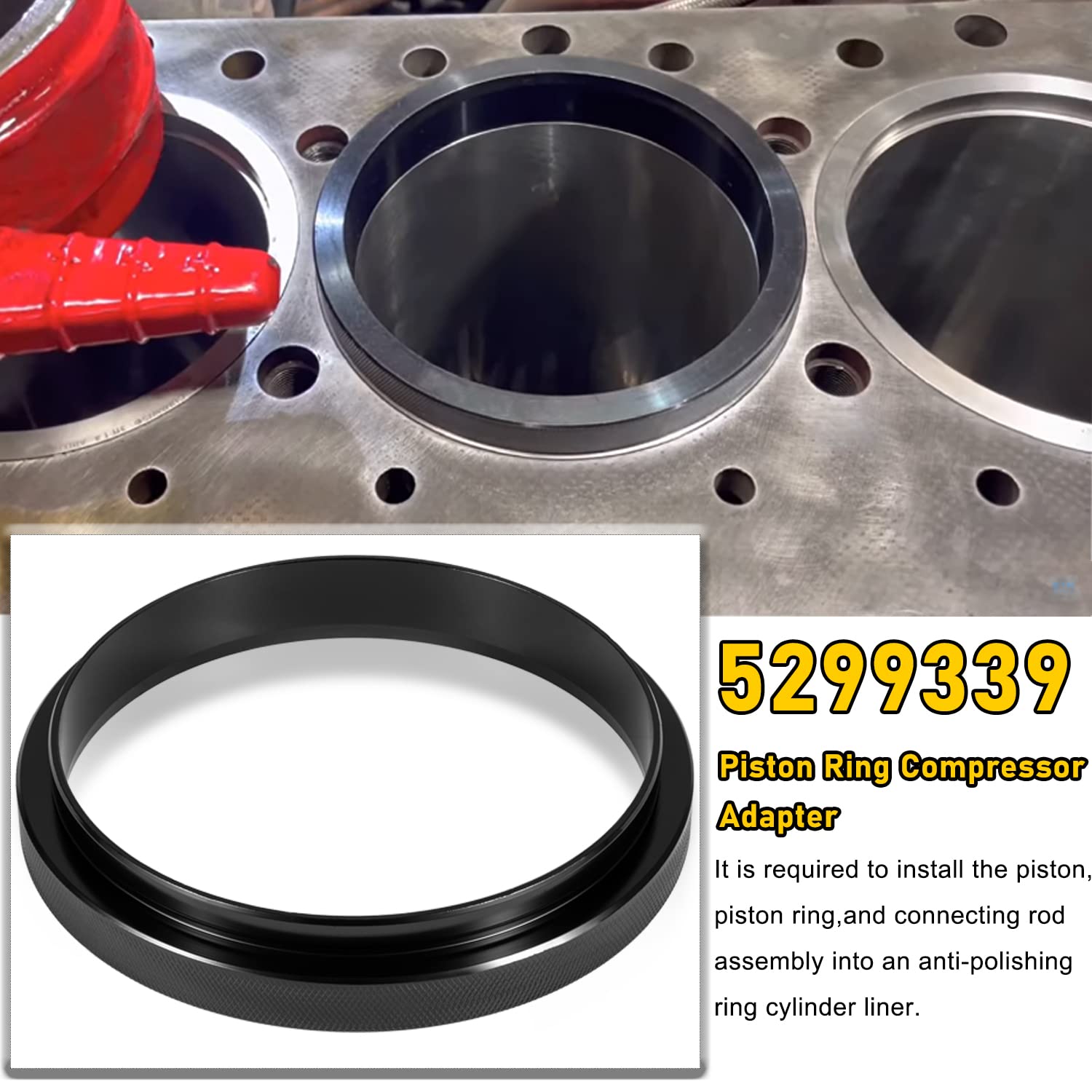 3Pcs Piston Ring Compressor Adapter & Anti-Polishing Ring For Cummins Isx Qsx 15 & Caterpillar 3400, 3406, 3408, C15 Work With 7040 Piston Ring Compressor 5.4' Bore, Replace 5299339, 5299447 & 5299448