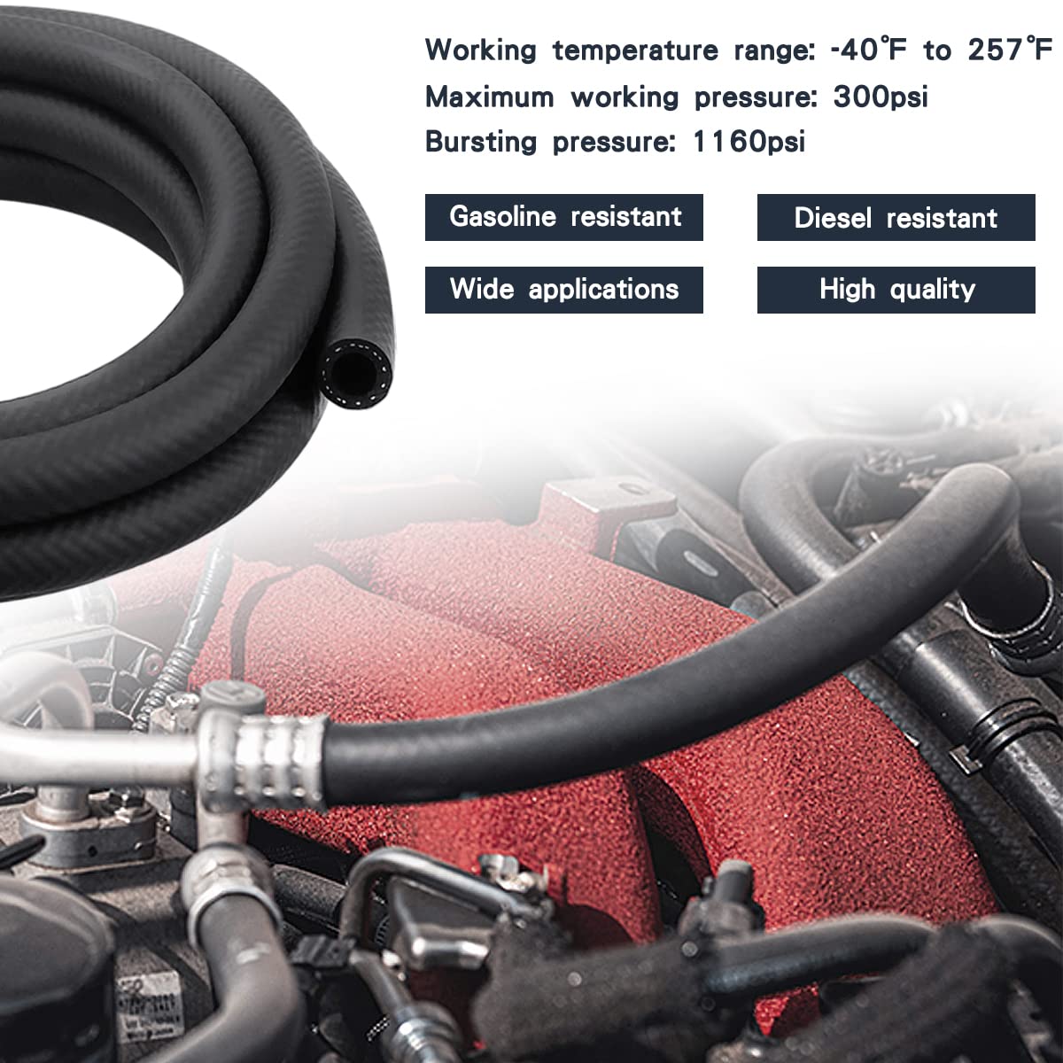 1/4 Inch Id Nbr Rubber Hose, Fuel Hose Line Transfer Hose For Small Engine Black 25 Feet