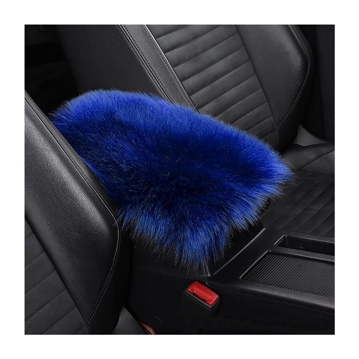 Furry Auto Center Console Cover Pad, 11.8'X7.8' Soft Sheepskin Wool Armrest Cushion, Fluffy Vehicle Armrest Seat Box Protector Warm In Winter, Car Interior Accessories For Women And Men (Deep Blue)