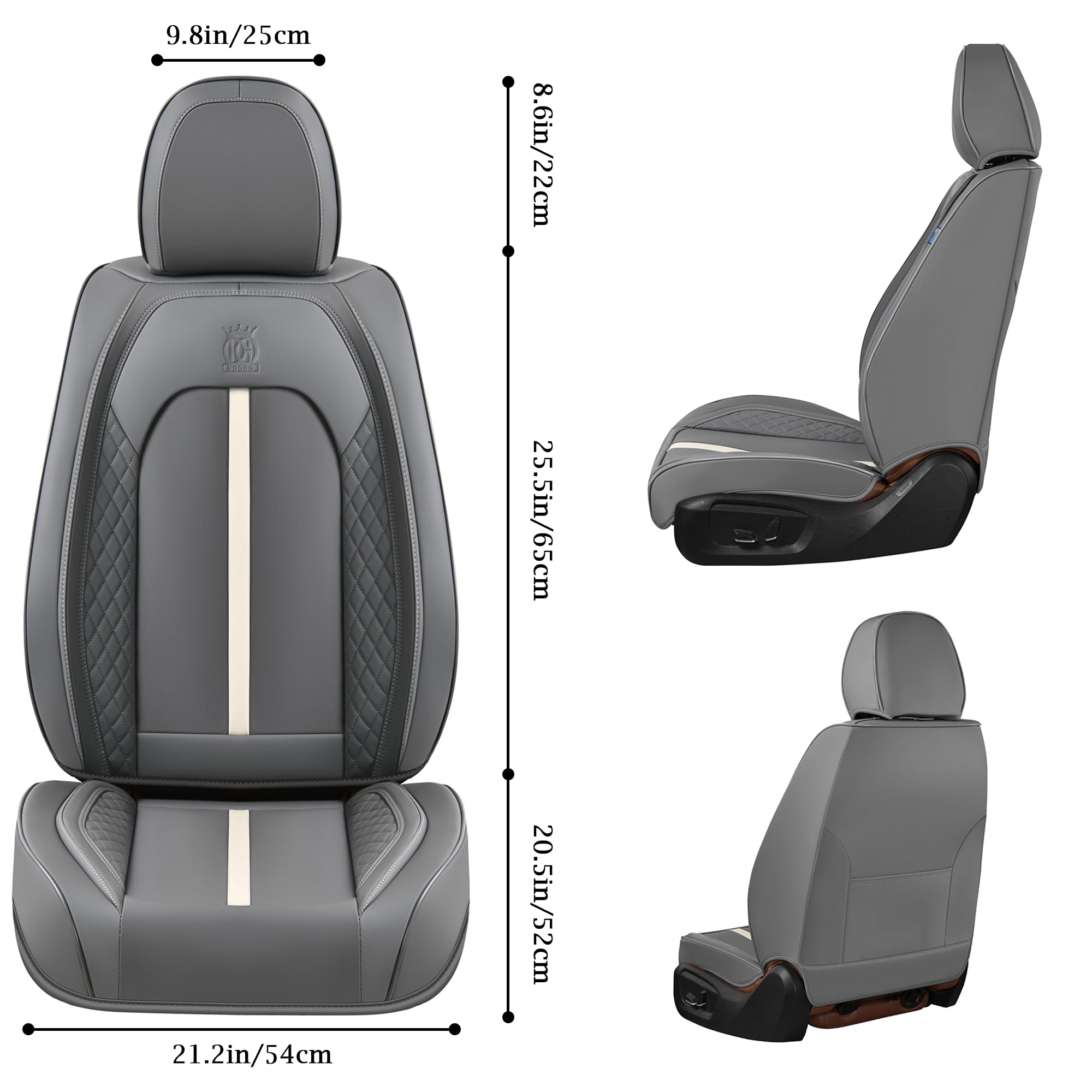 Doogo Automotive Seat Covers Full Set, Leather Car Seat Covers 5 Seat, Universal Car Seat Protectors, Gray Driver Seat Covers Fi