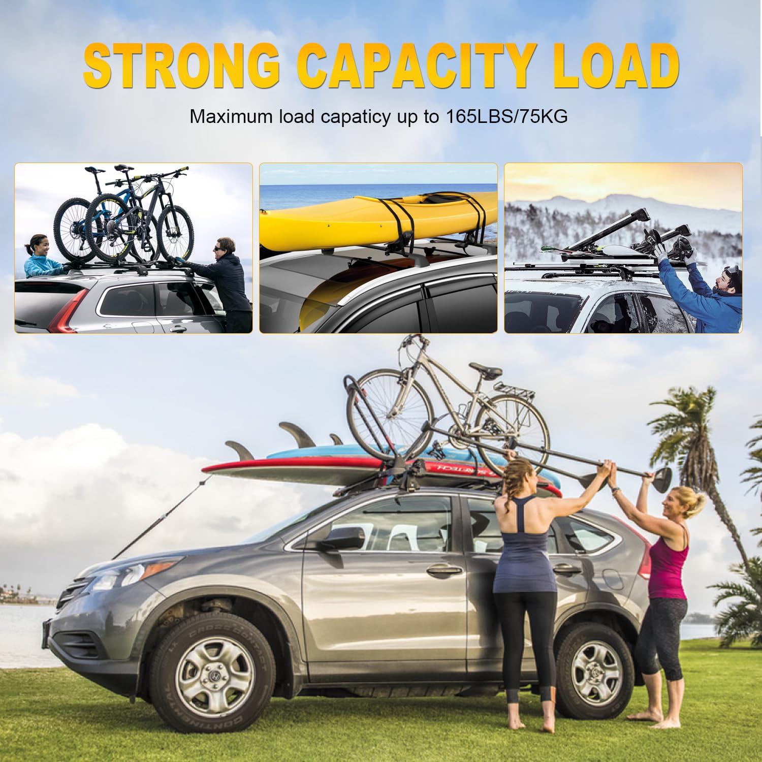 OCPTY Roof Rack Cross Bars Fit for Hyundai Santa Fe 2013 2014 2015 2016 2017 Cargo Bars for Cargo Carrier Bag Luggage Kayak Canoe Bike Snowboard Skiboard,Fits Side Rails Models ONLY