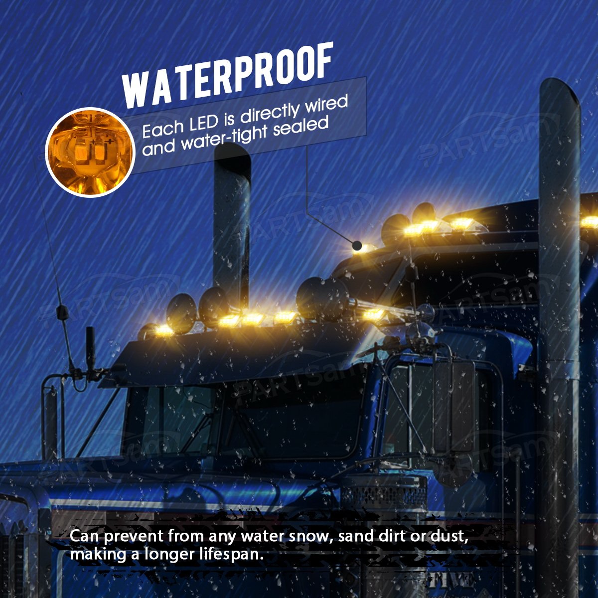 Partsam 5Pcs 17Led Amber Cab Marker Top Roof Running Light Led Light Replacement For Kenworth Peterbilt Freightliner Mack Heavy