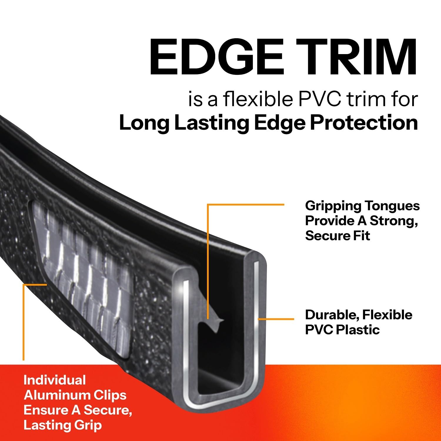 Trim-Lok Edge Trim - Fits 3/32    Edge, 7/16    Leg Length, 250 Length, Black, Pebble Texture - Flexible Pvc Edge Protector For