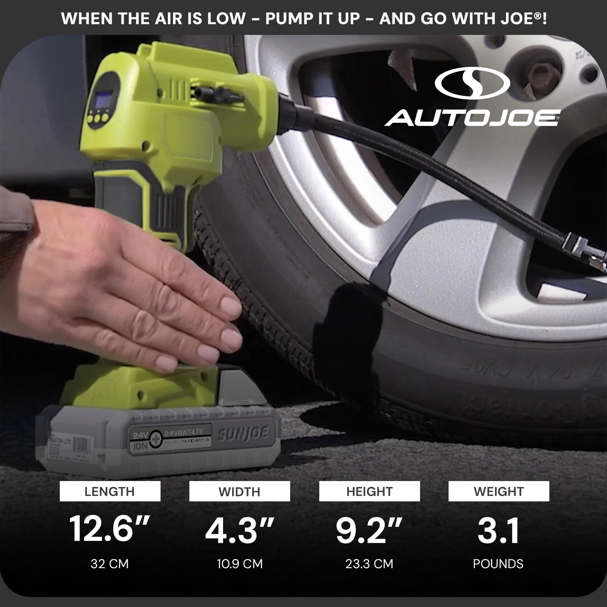 Sun Joe Auto Joe 24V-Ajc-Lte 24-Volt Ionmax Cordless Portable Air Compressor Kit W/ 2.0-Ah Battery, Charger, Storage Bag, And No