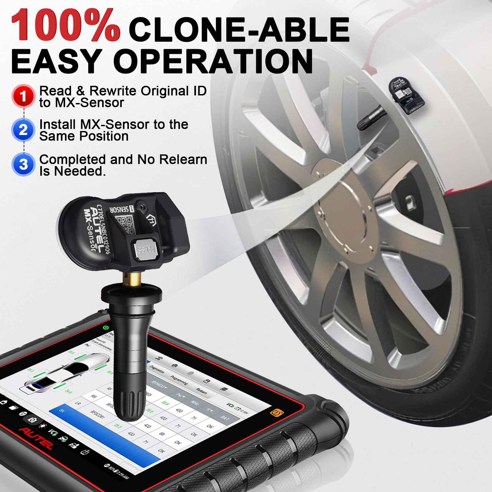 Autel Tpms Sensor Universal 1 Sensor With Dual Frequency (315Mhz + 433Mhz), Tire Pressure Monitoring Sensor Replacement For 99% Vehicles, Programmable By Autel Tpms Tool (Rubber Valve)