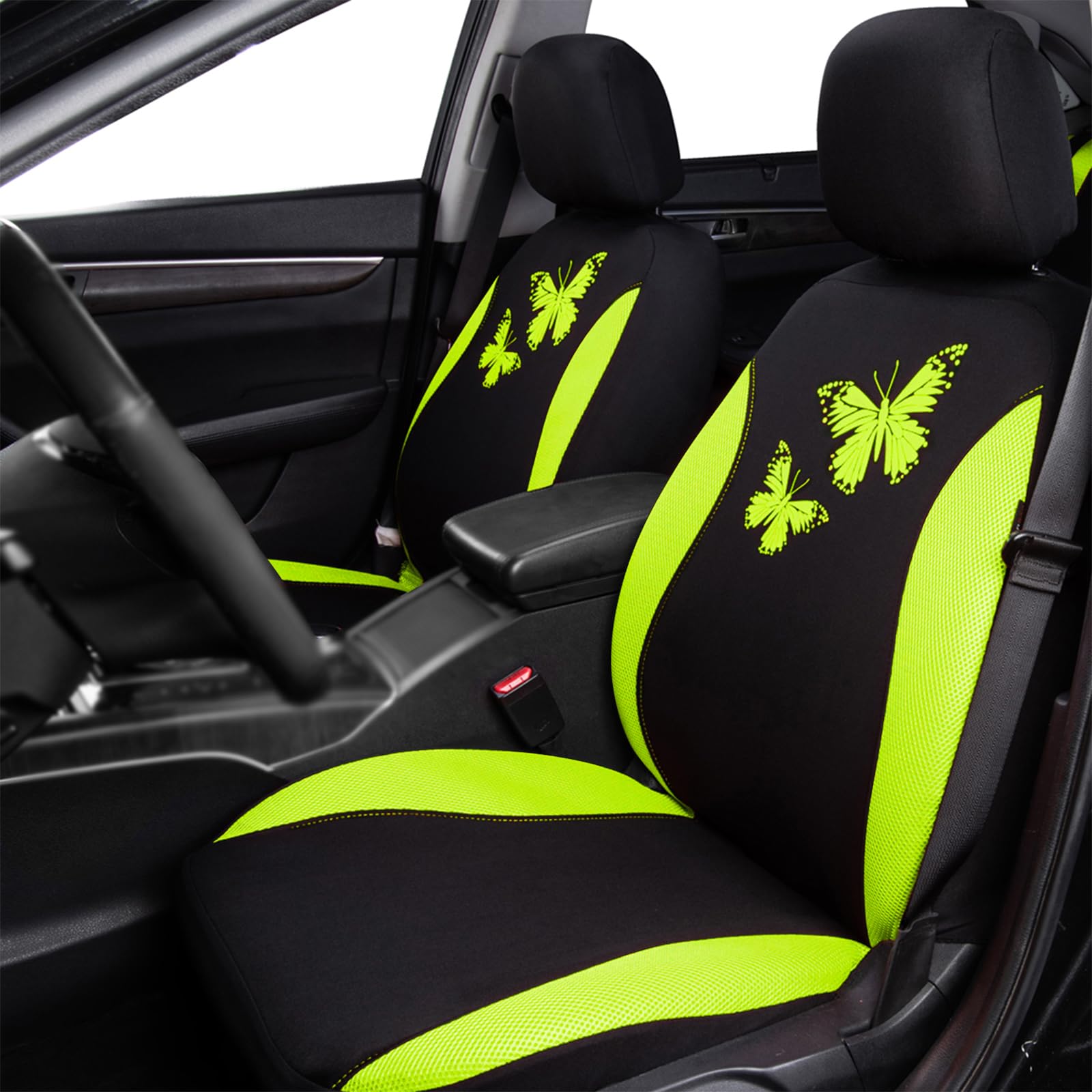 Flying Banner Butterfly Car Seat Covers Ful Set Fashion Universal Lady Woman Female Rear Bench Split Colorized (Green, Full Set)