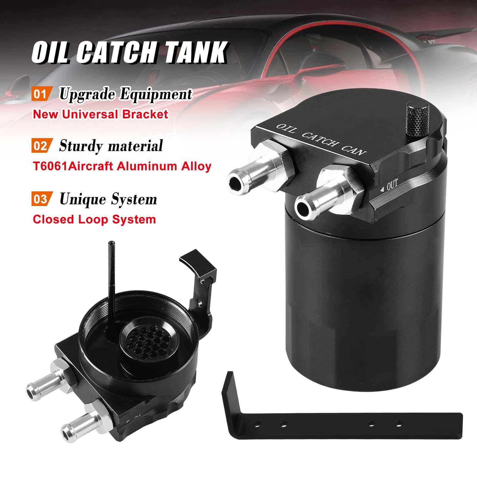 Rulline Universal 350Ml Reservoir Tank Oil Catch Can Tank 0046 Aluminum Polish Baffled Reservoir With Bracket Black