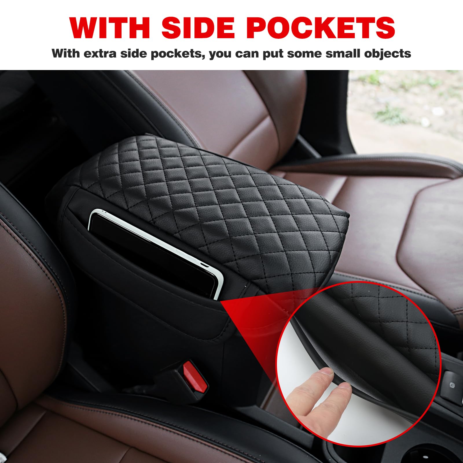 Mabett Center Console Armrest Cover For Ford Maverick, Console Protector Fit Maverick Accessories 2022 2023 2024 2025, Prevebt Pets Scratches, With Side Pockets (Black)