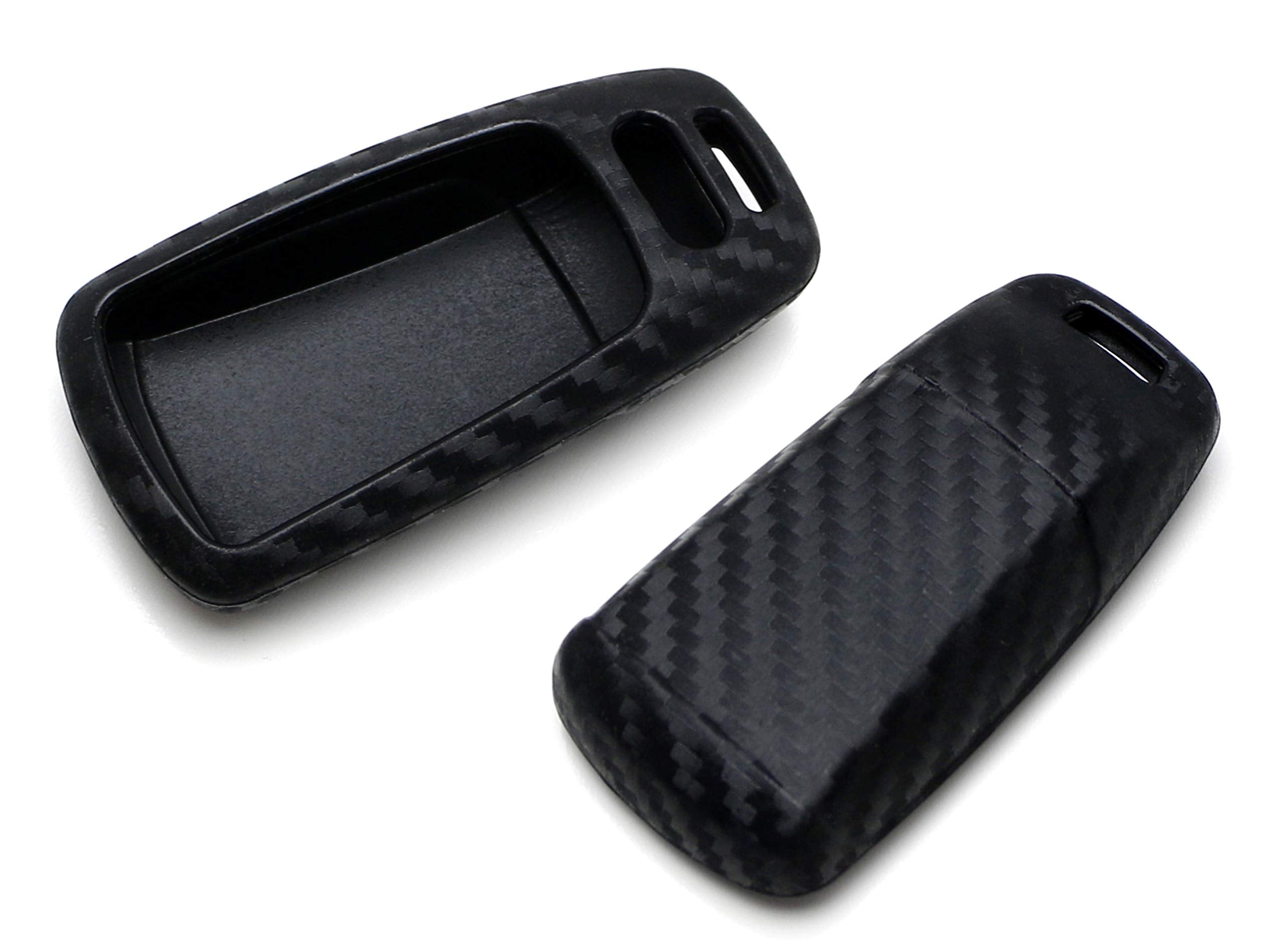 iJDMTOY Carbon Fiber Finish Soft Silicone Key Fob Cover Compatible with Audi 2017-up A4 A5 Q7 TT Smart Key (Black Twill Weave Pattern)
