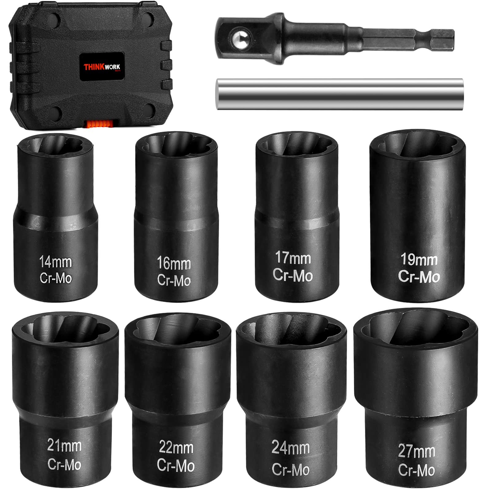 Thinkwork 1/2 Inch Drive Lug Nut Removal Tool, 10 Pieces Wheel Lock Removal Kit, Lug Nut Remover For Stripped, Rounded, Damaged,
