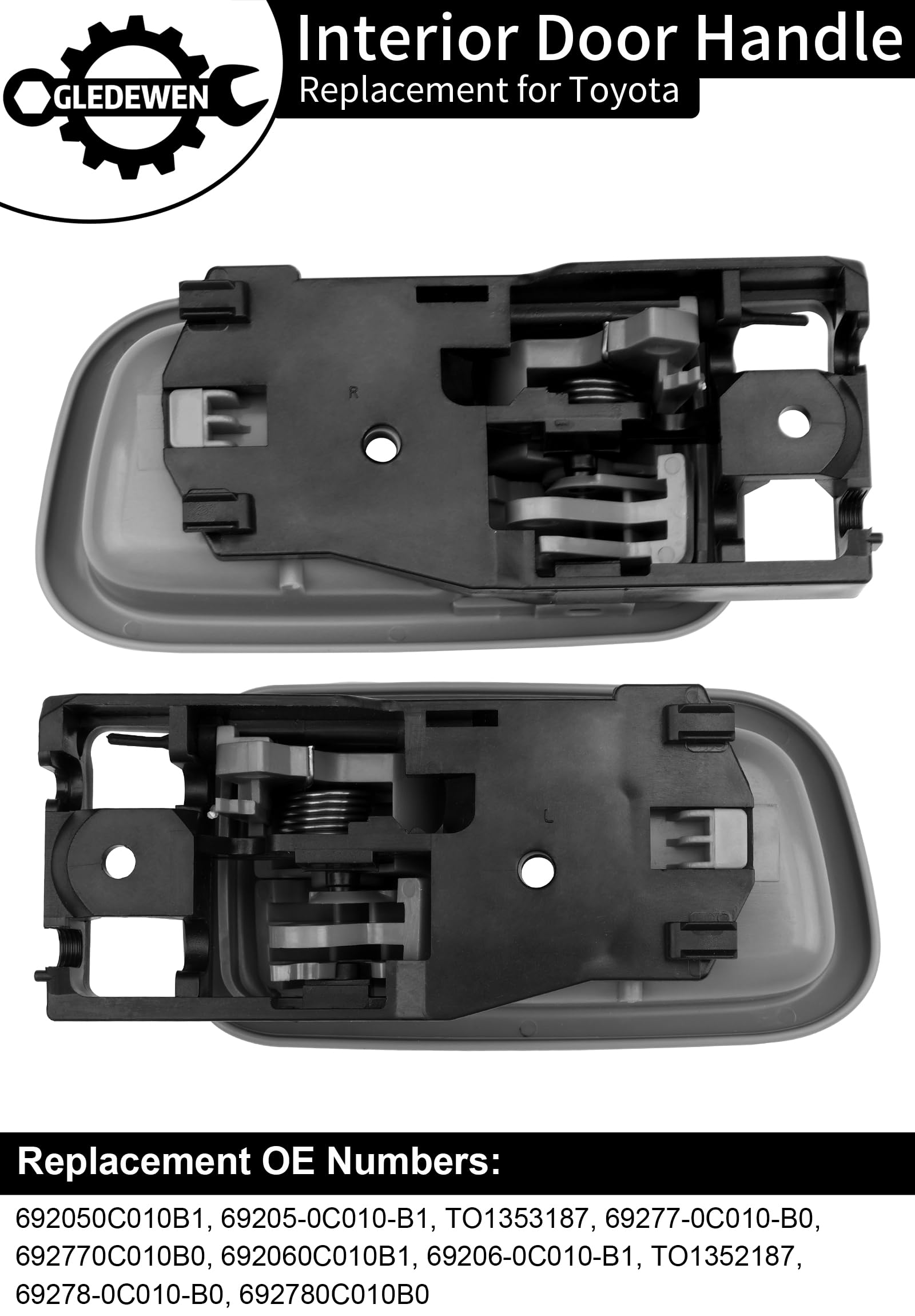 Interior Door Handles W/ Bezel (Pair), Compatible with 2000 2001 2002 2003 2004 2005 2006 Toyota Tundra, Gray, Front Left Driver