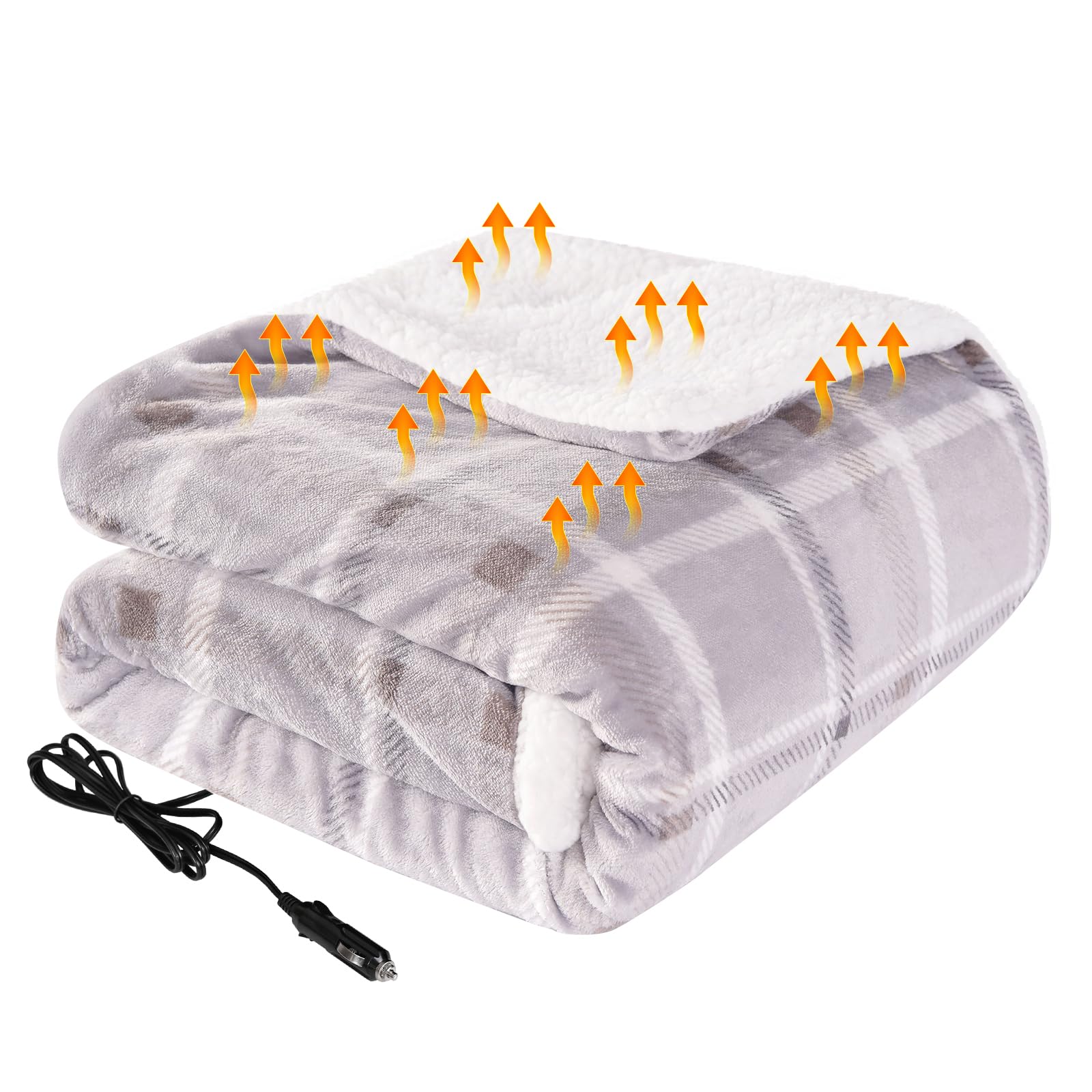 Westinghouse Heated Car Blanket, 12-Volt Electric Blanket for Car, Truck, SUV, RV, Portable Heated Throw for Camping, Beige Buff
