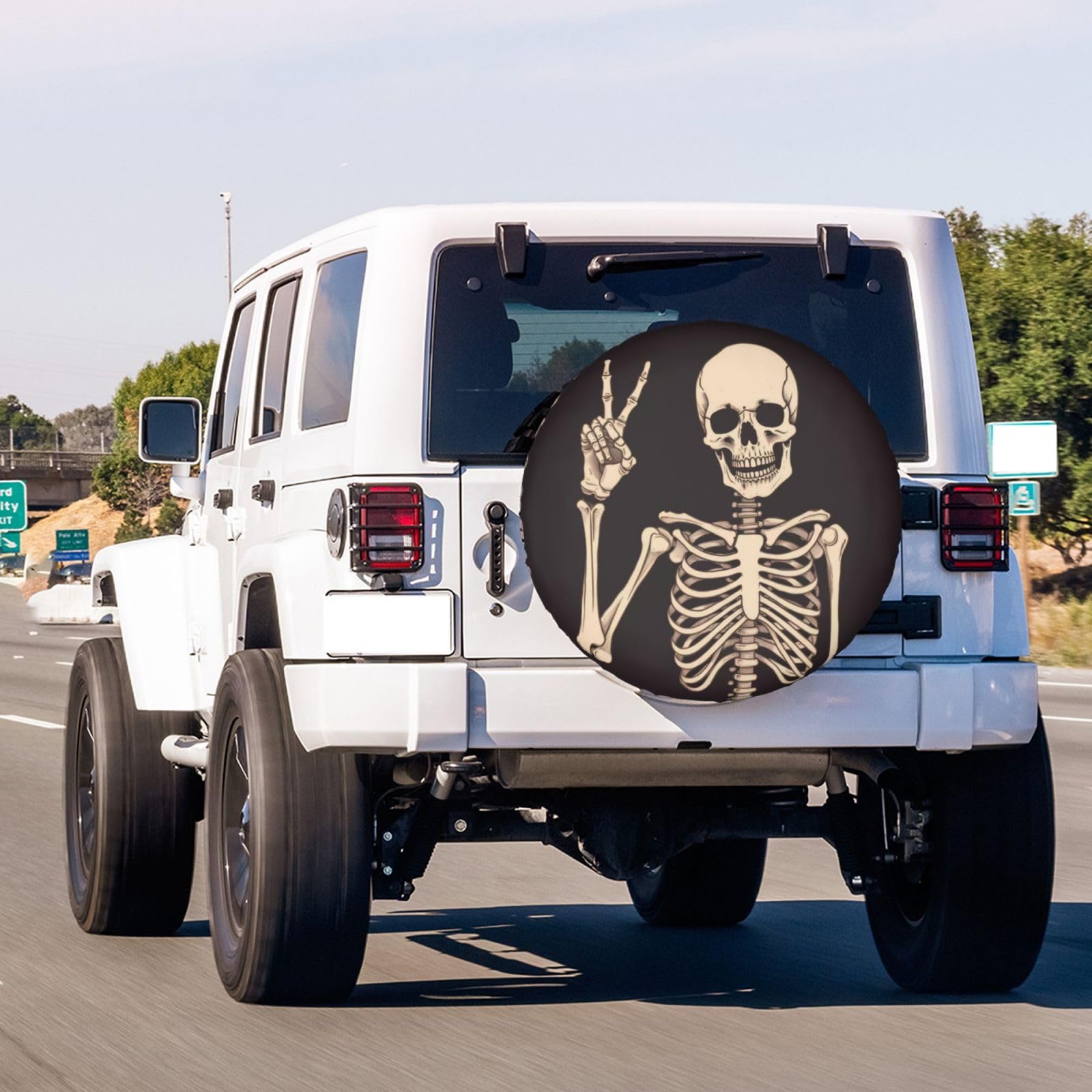 Dujiea Rock and Roll Skull Skeleton Spare Tire Cover, Universal Wheel Tire Cover Dust-Proof Tire Protectors for Trailer Rv Van S