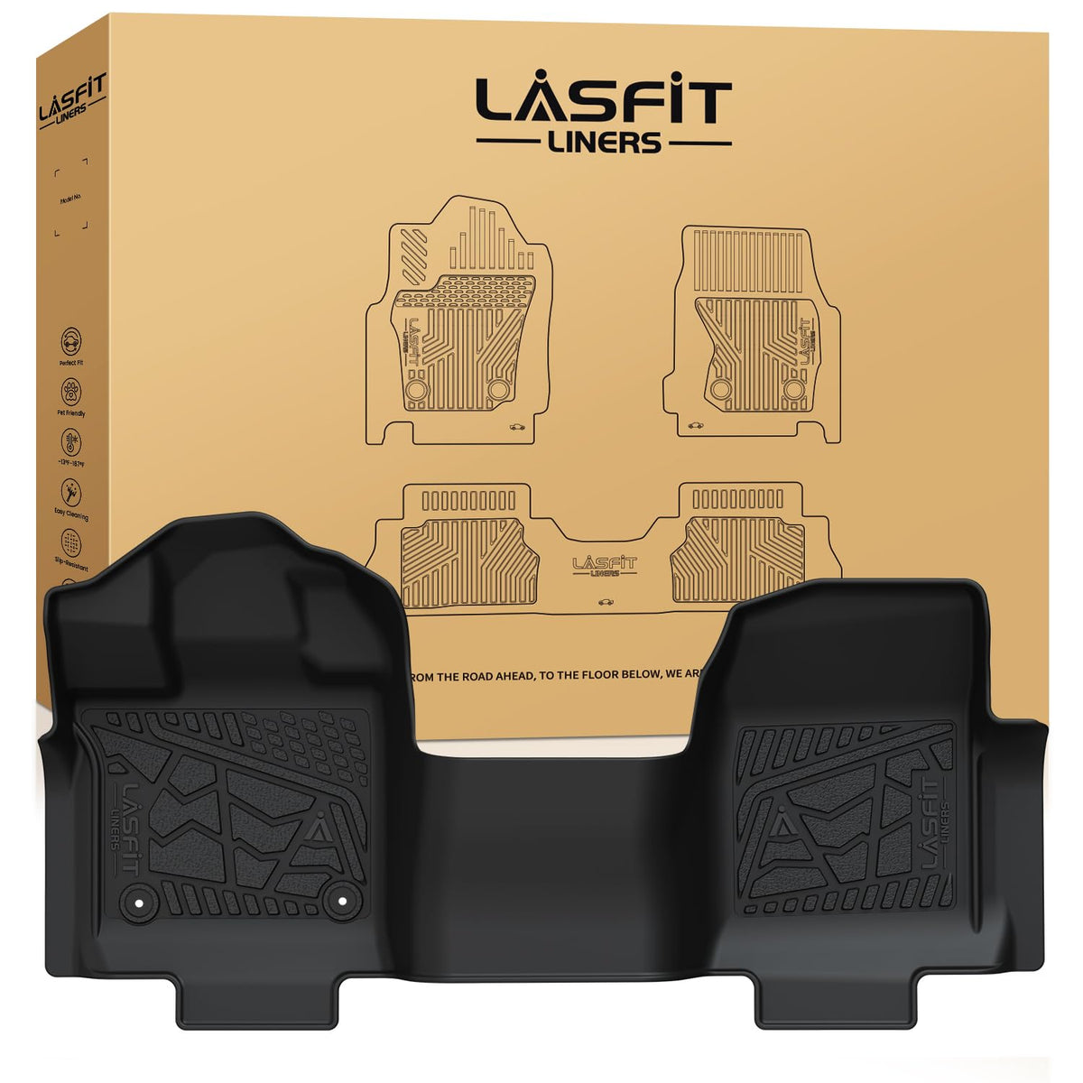 LASFIT Front Floor Mats for Ford F-150 2015-2025 Regular Cab Carpet Floor, Front Row Bench Seat, All Weather TPE Truck Liners fo
