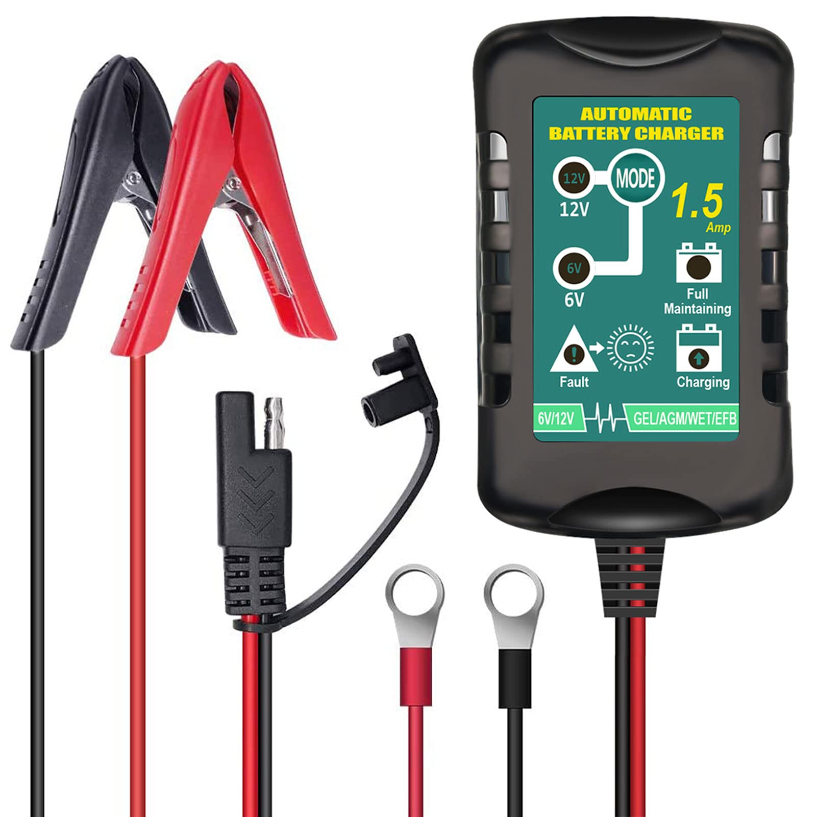 Vemote Trickle Battery Charger Maintainer, 12V / 6V Automatic Smart Battery Charger For Automotive Car Motorcycle Lawn Mower Marine Boat Rv Atvs Sealed Lead Acid Battery