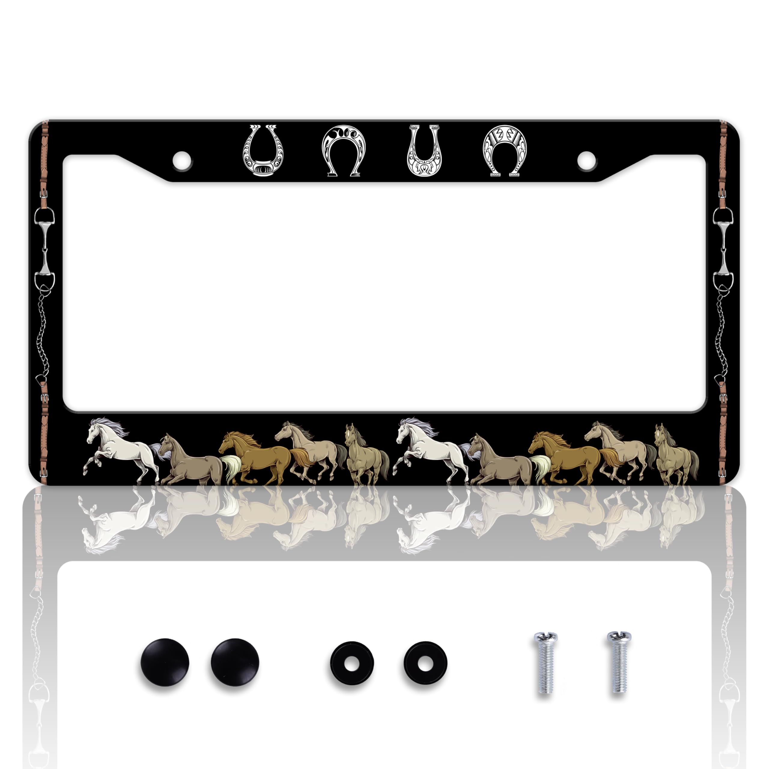 Horse License Plate Frame Horseshoe License Plate Holder Personalise Stainless Steel Funny Design Compatible with Standard Licen