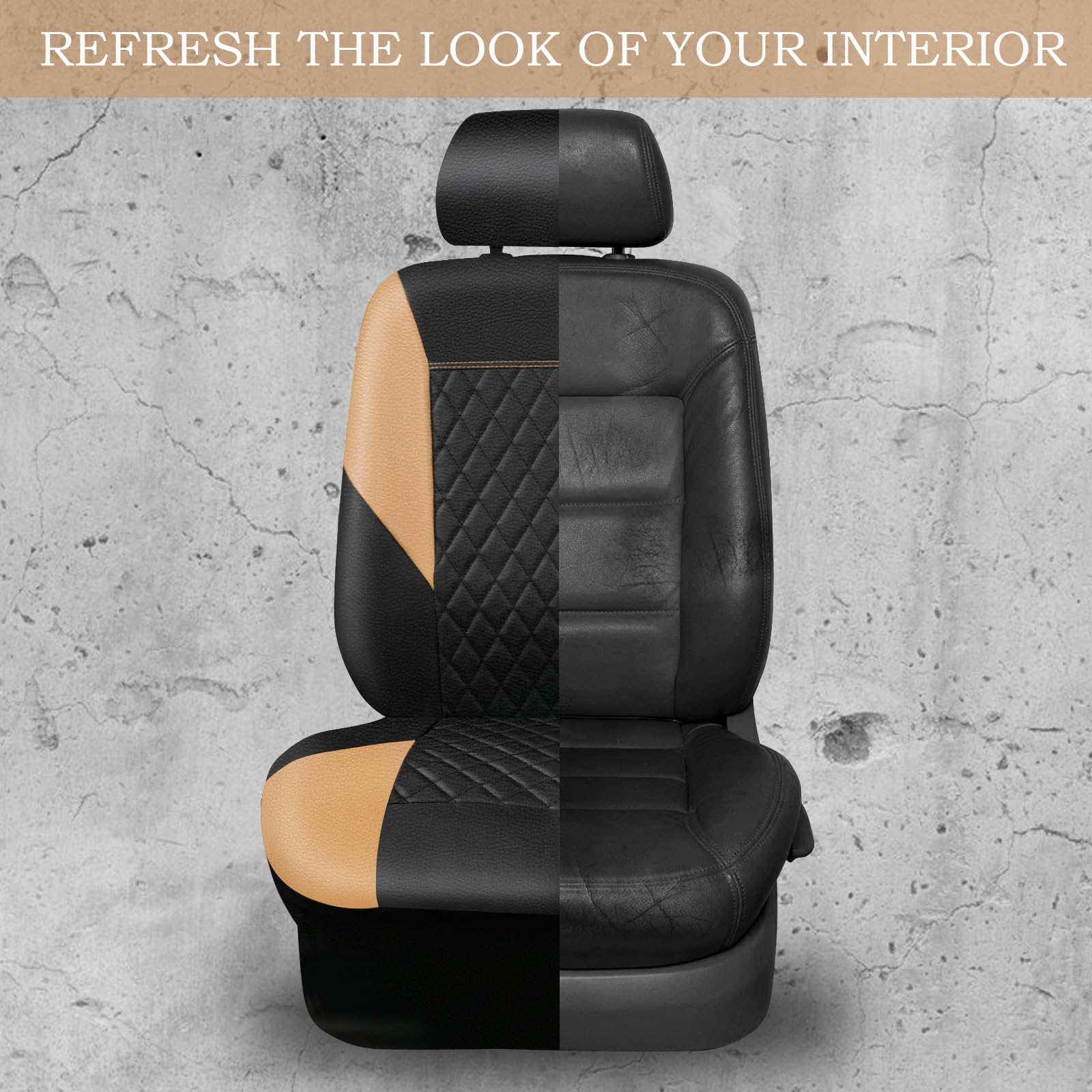 Car Pass Quilting Leather Front Seat Covers, Automotive Waterproof Deluxe Pu Premium Vinyl Luxury Two Front Seats Only Universal